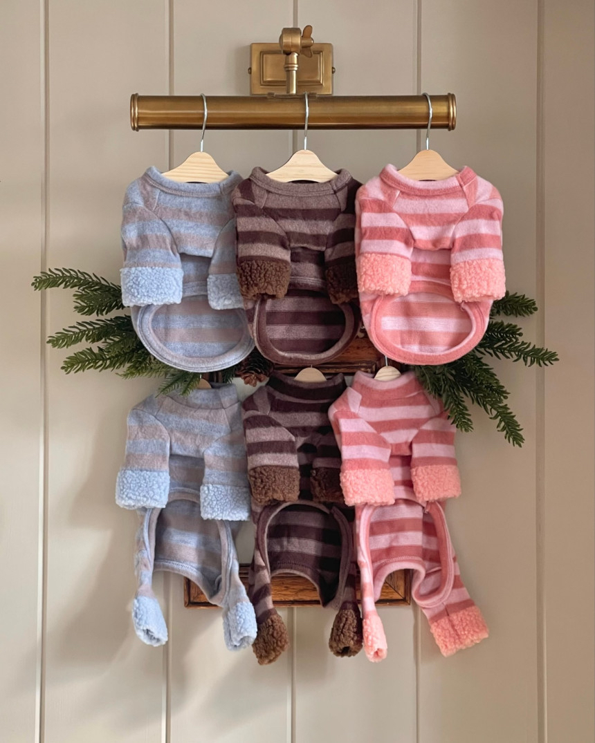 韓國 毛毛手袖 間條衫衫 / all in one 