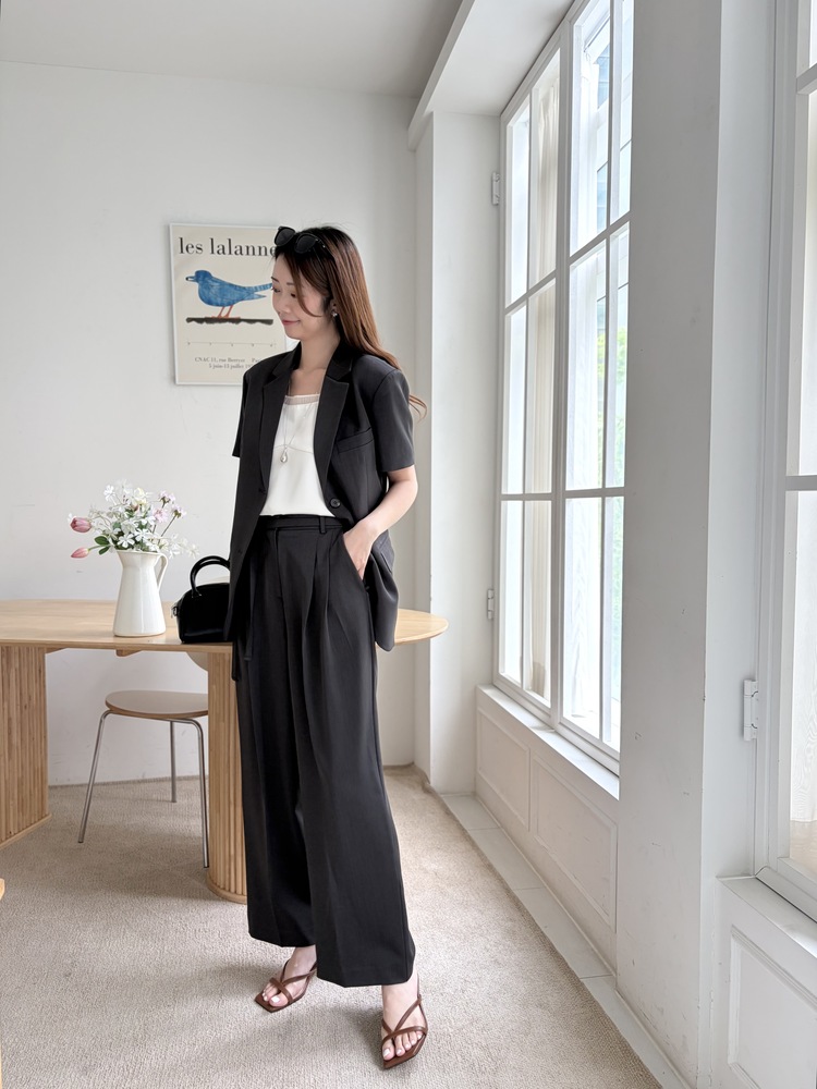 Aveline Belted Straight Slacks (Charcoal)