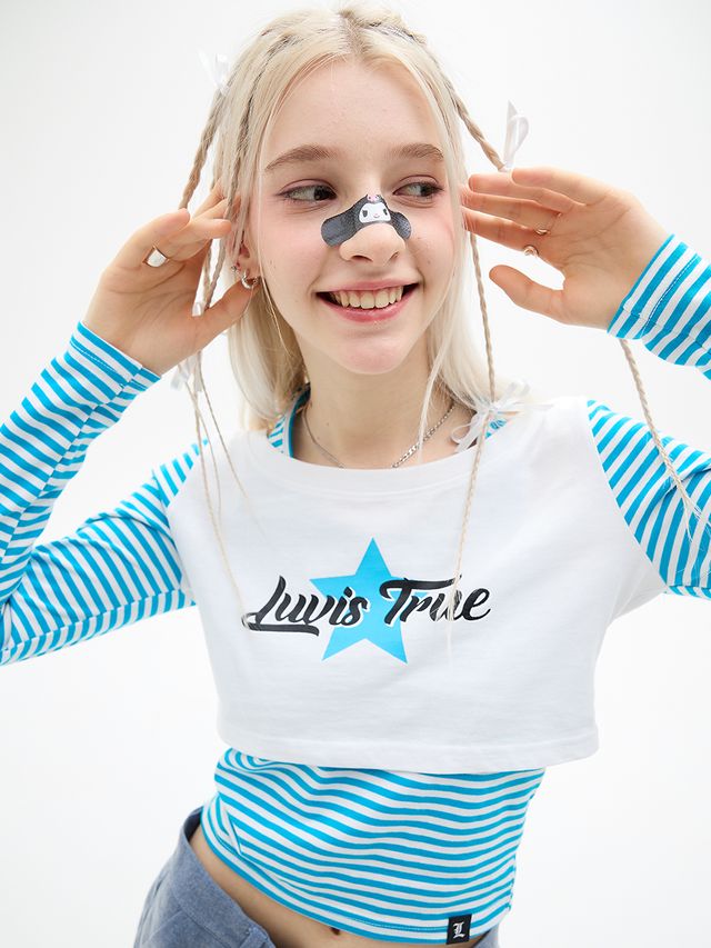 [LUV IS TRUE] DN STRIPE LAYERED TEE 全2色 CHp4b-