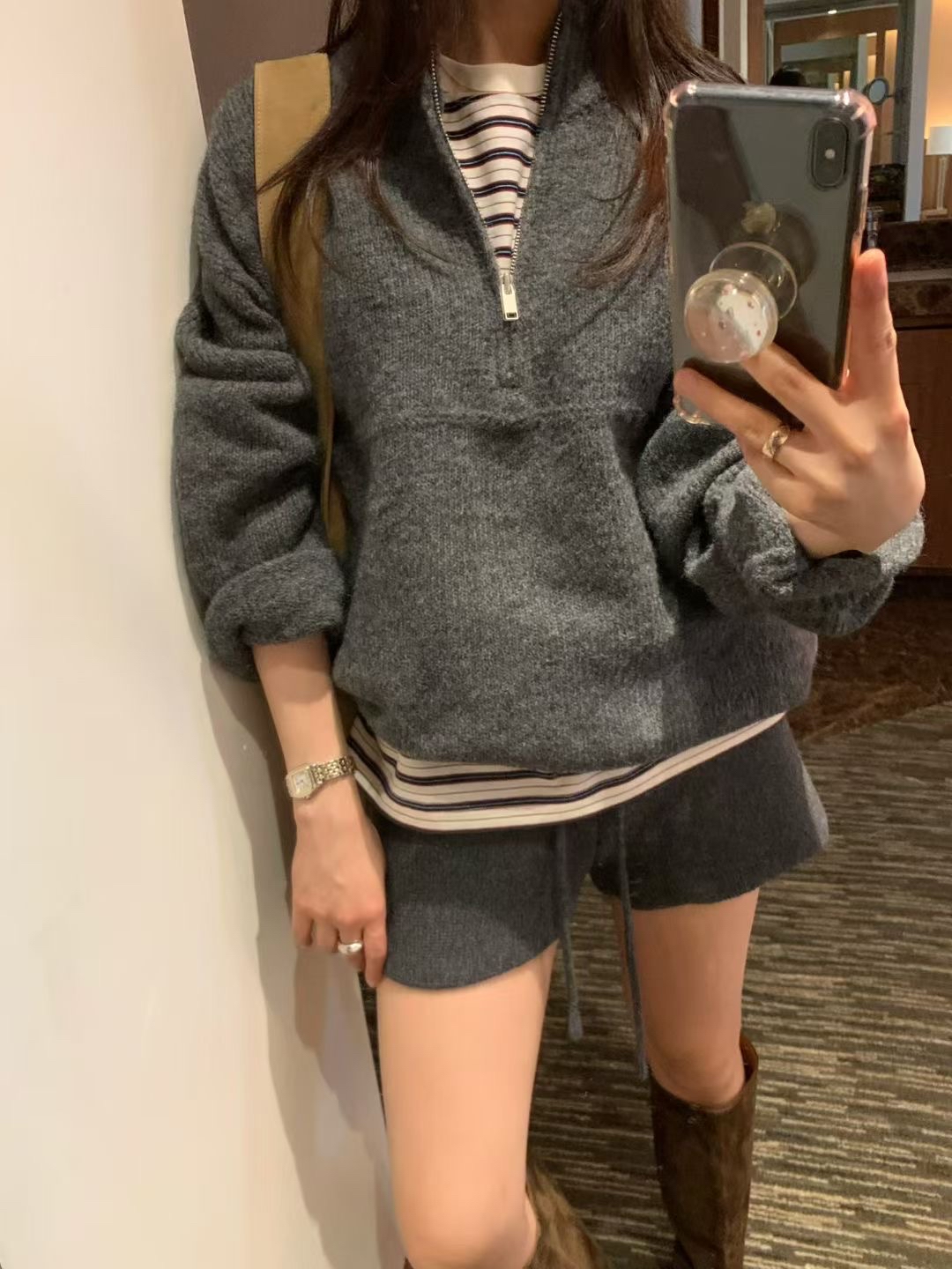 [100%羊毛]半拉鍊羊毛針織毛衣