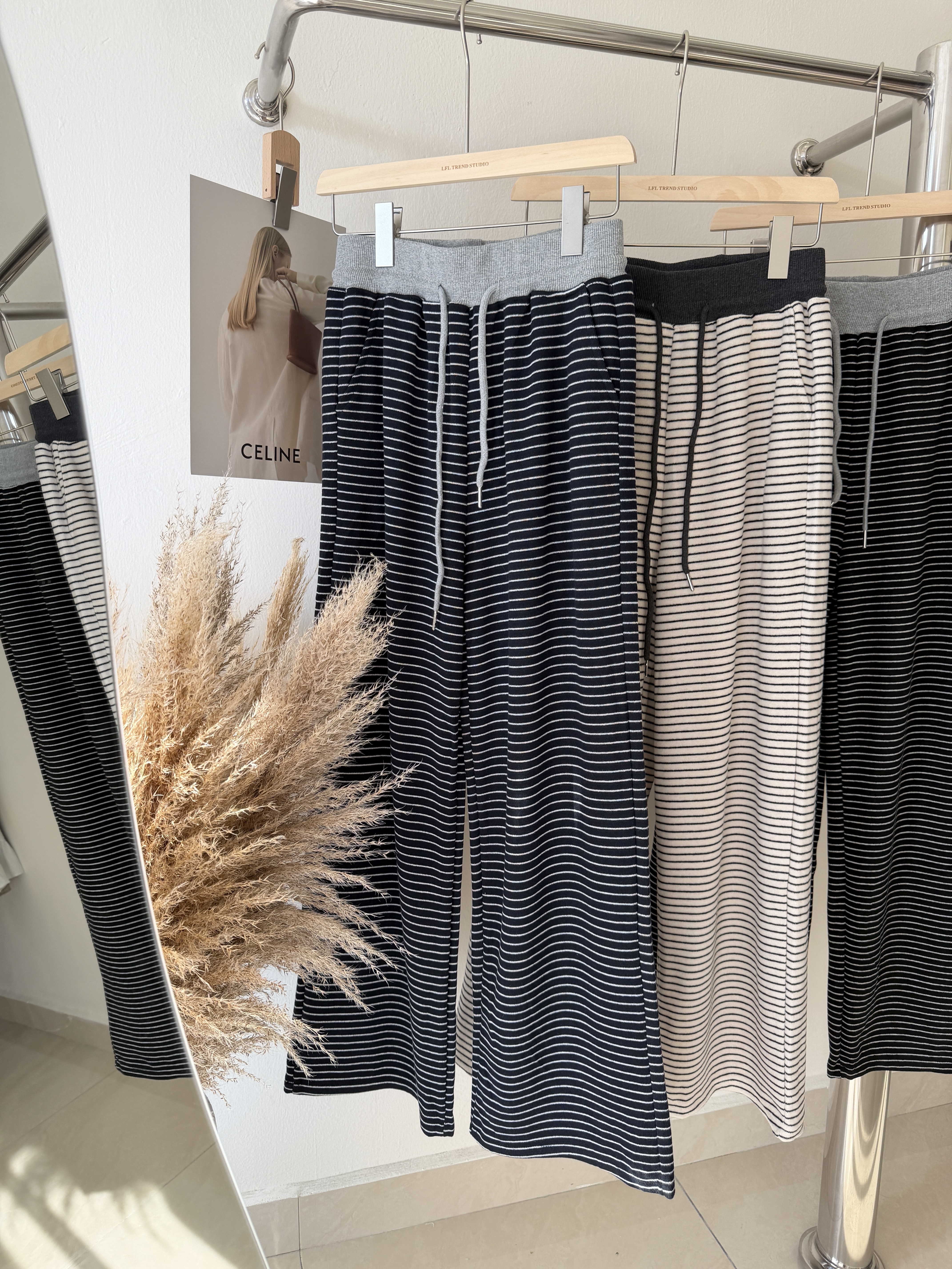 6604 复古针织条纹长裤