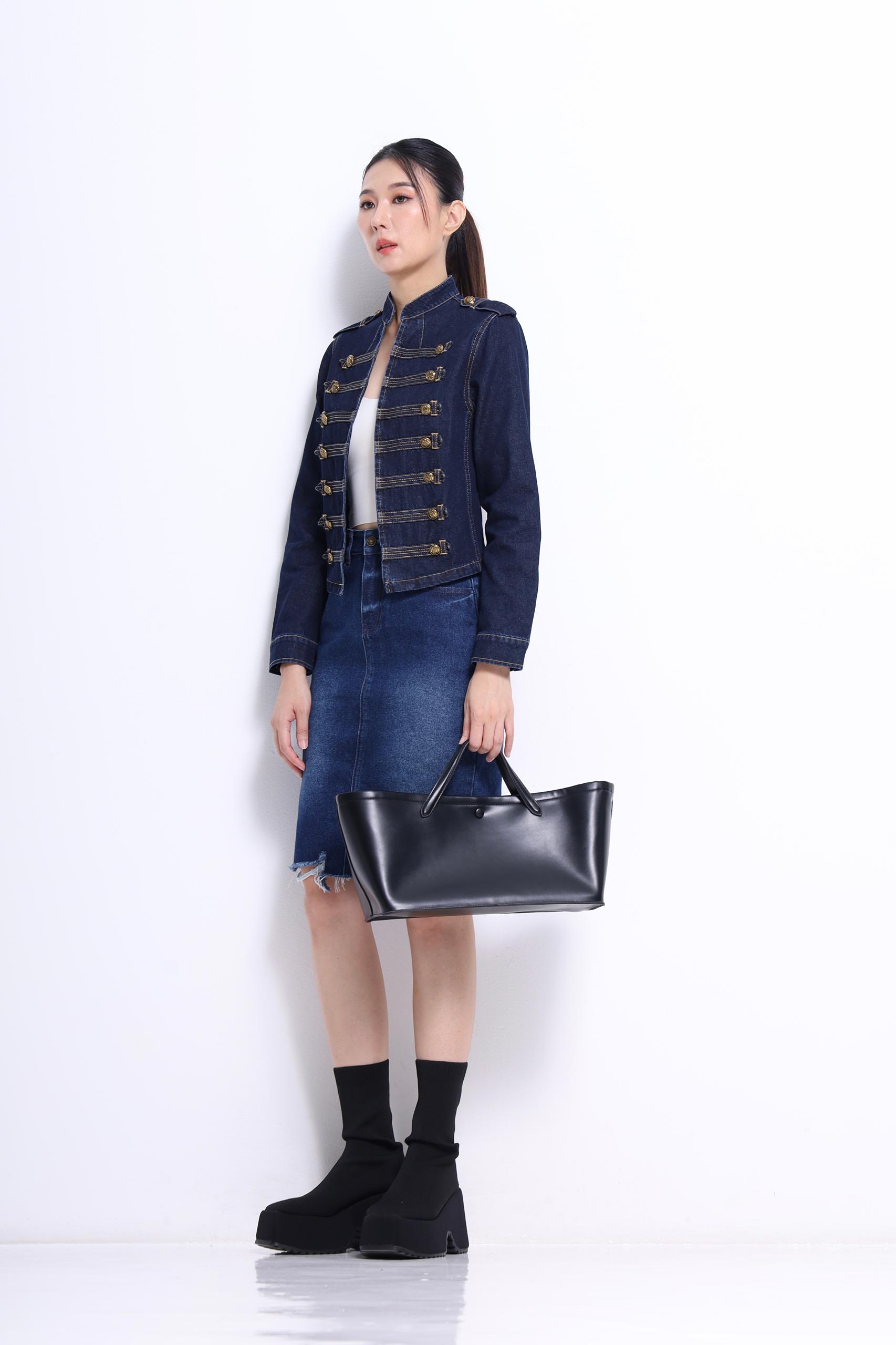 CB2735 MILITARY STYLE BUTTONED DENIM JACKET