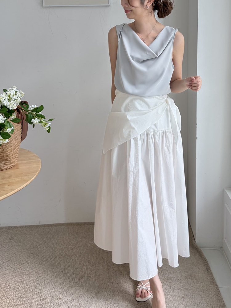 Wrap-Waist Flare Skirt (White)