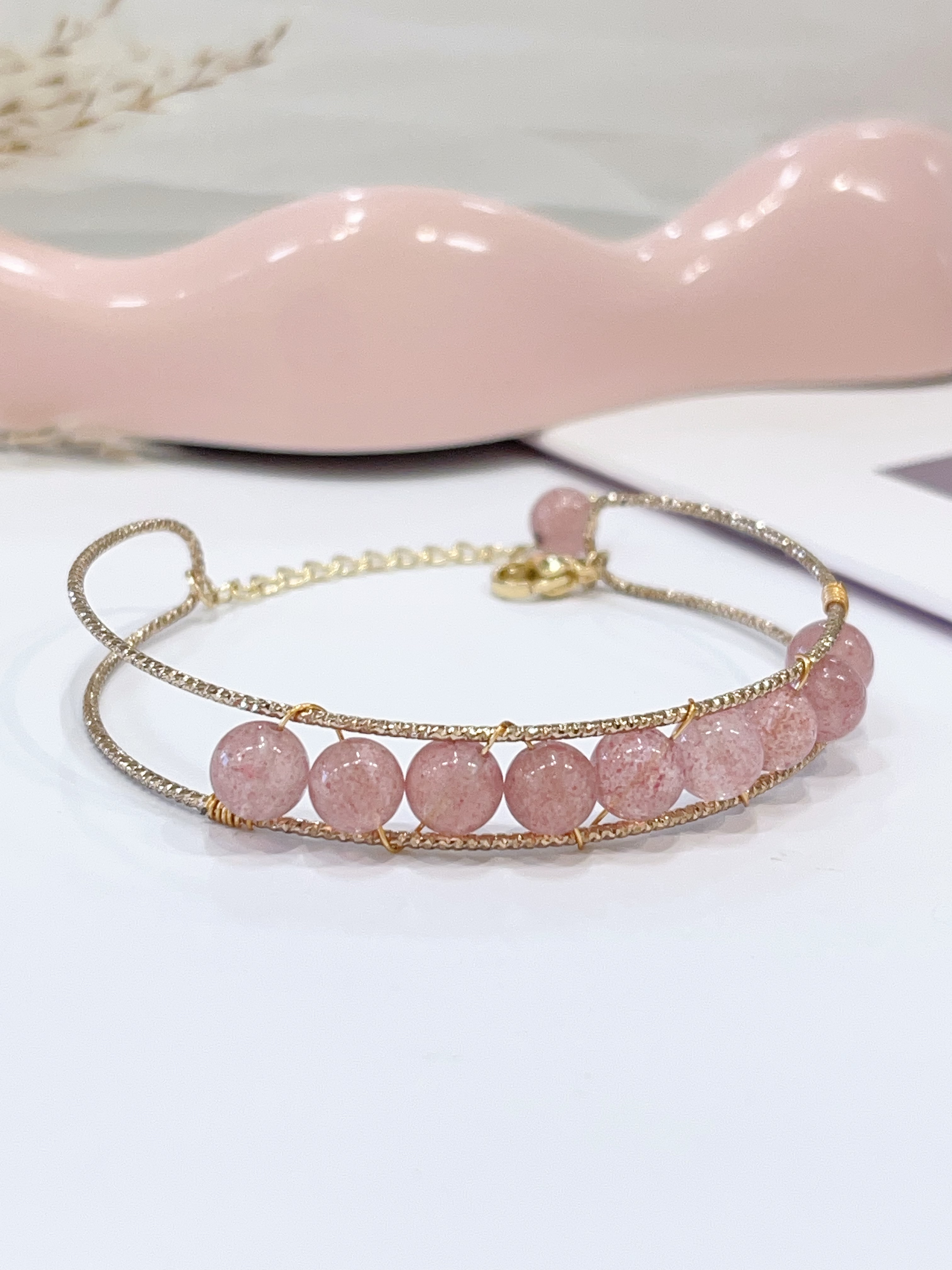 🍓✨ 草莓晶半手镯 Strawberry Quartz Half Bangle Bracelet | 7mm