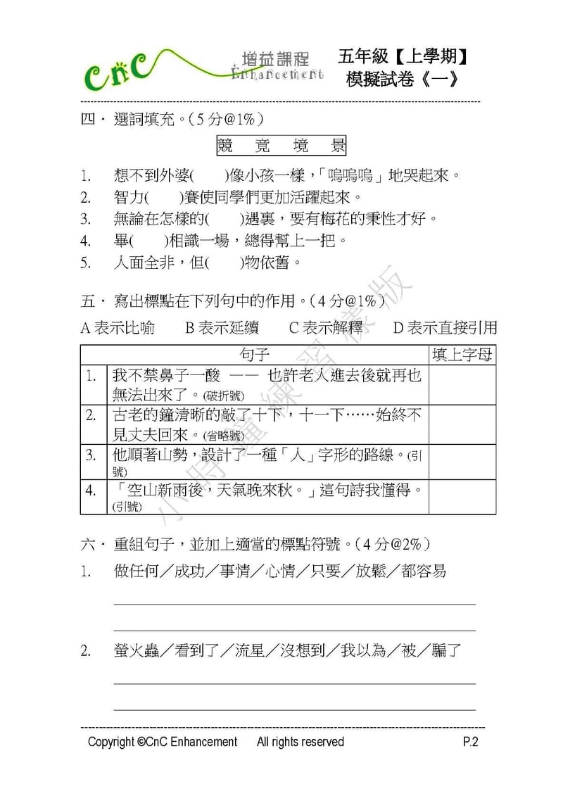 模擬試卷 (五年級)