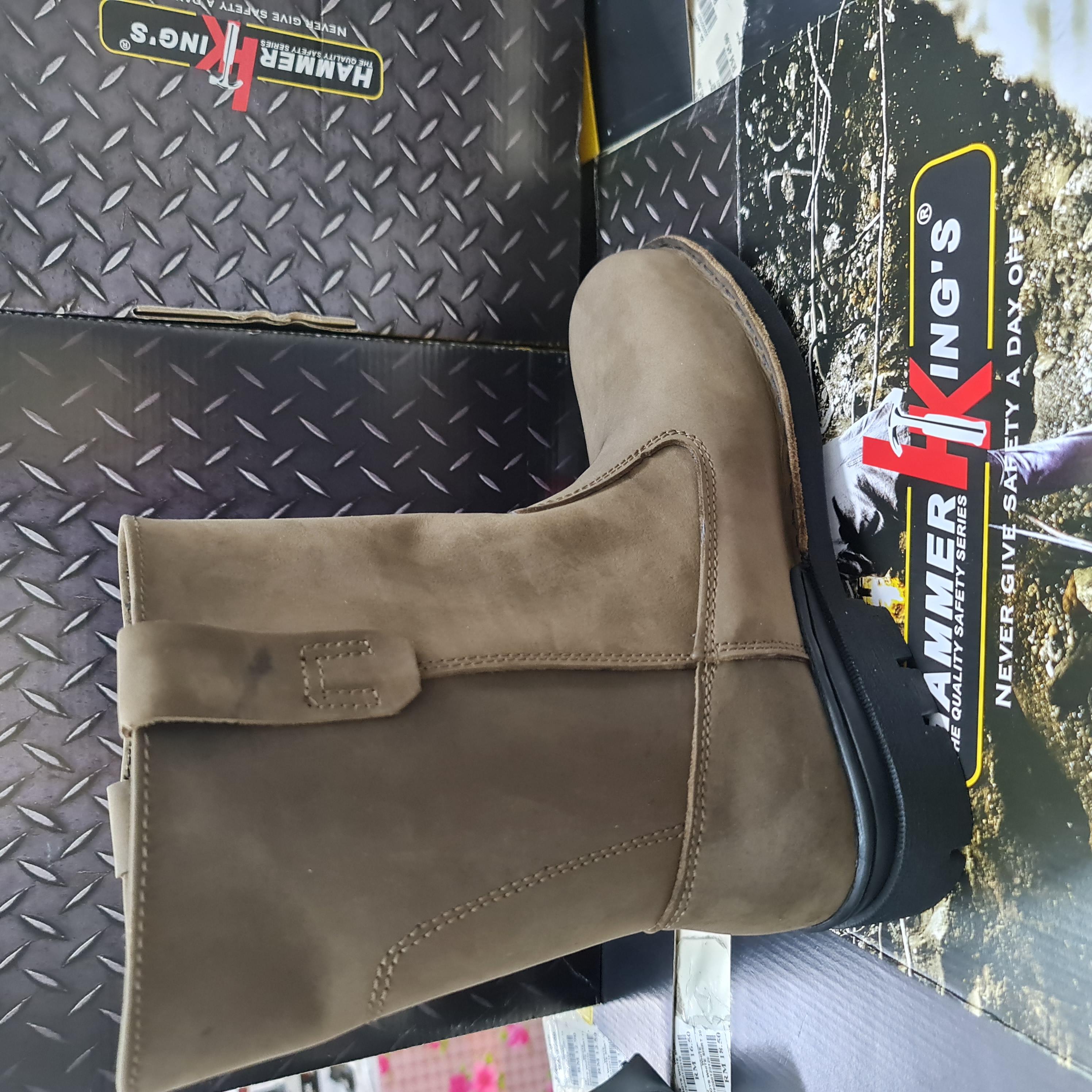 Hammer Kings 13036 Premium Cow Hide Safety Mens Shoes High Cut Lace-up Composite Toe Cap Leather Working Shoes Foam Boots Kasut Keselamatan