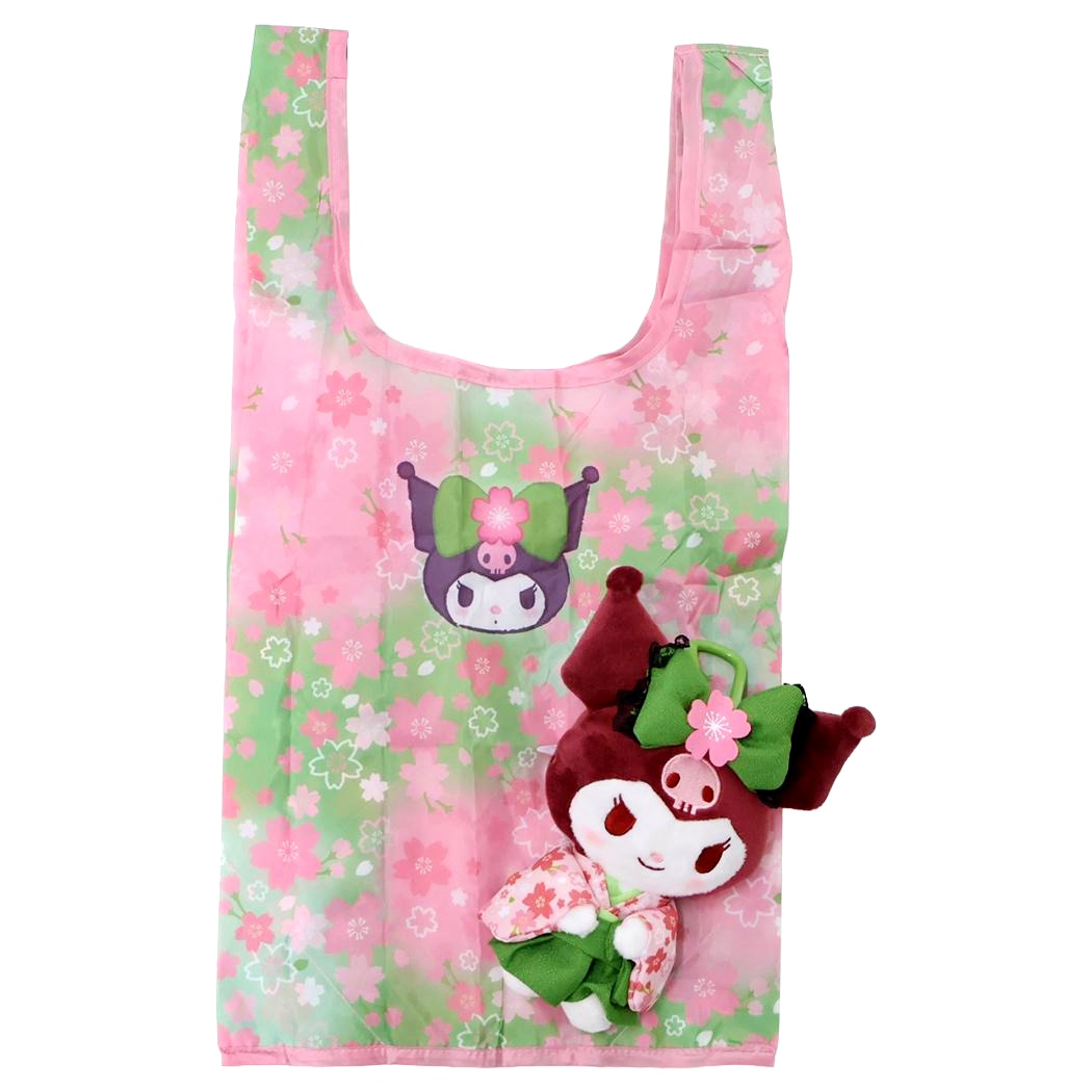 現貨｜Sanrio Kuromi 抹茶和服 日版 手挽 環保袋 + 毛公仔收納袋 (219893-25)