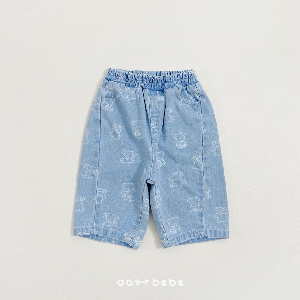 🌸預訂 韓國直送🌸🇰🇷OOTTBEBE兩色小熊滿印斜紋布牛仔褲