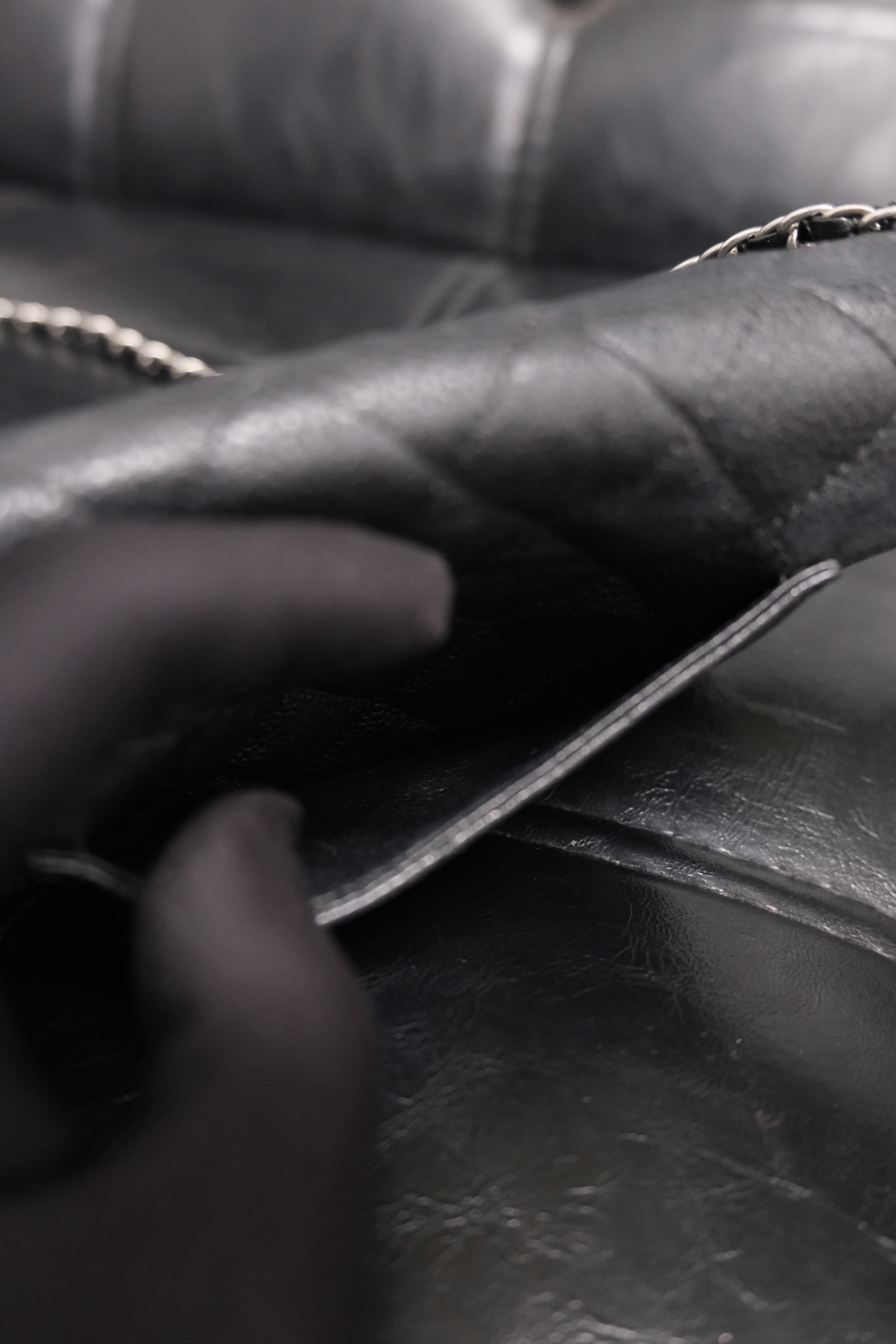 Chanel Matelasse Caviar Skin Pouch bag Black Silver