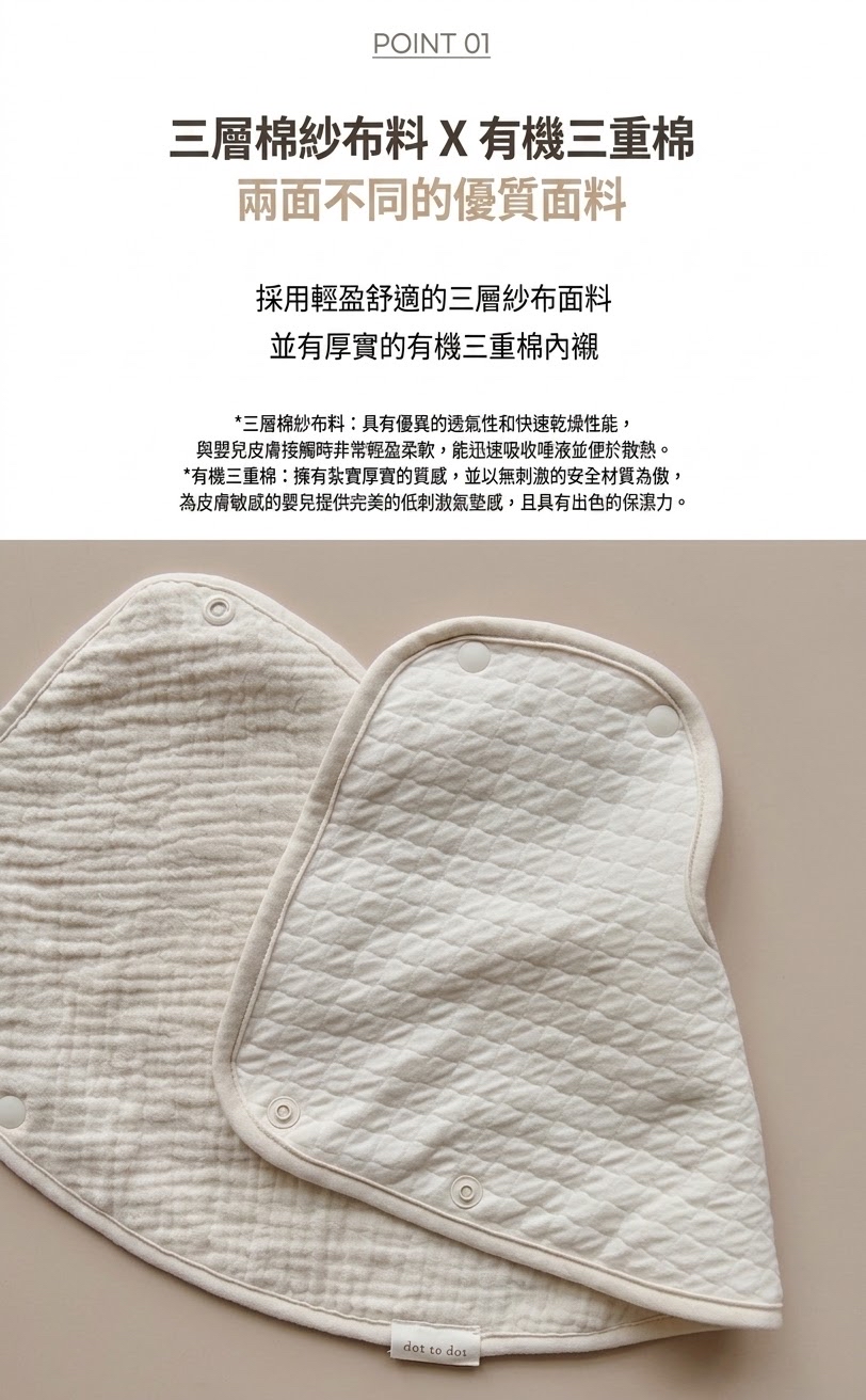 DTD親膚觸感棉紗系列-肩部胸前護墊口水巾三件套 / 一體型護墊口水巾