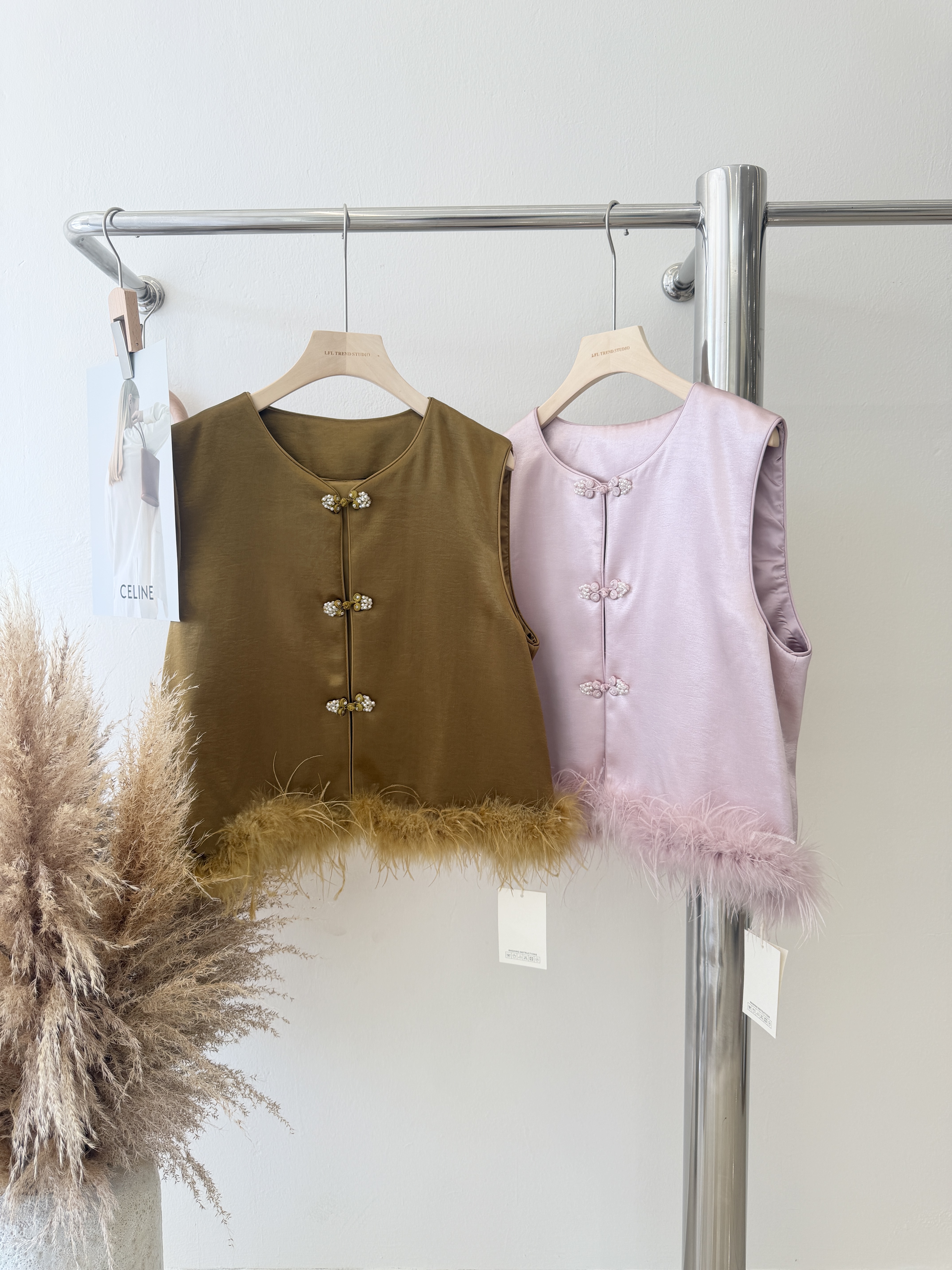 6753 新中式复古高级感羽毛马甲