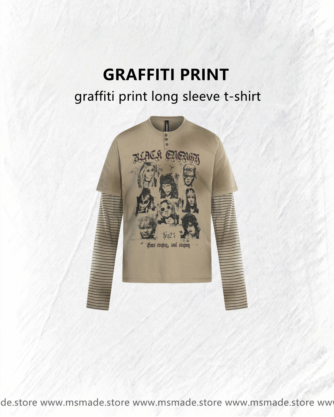 M45街頭人像印花假兩件長袖tee