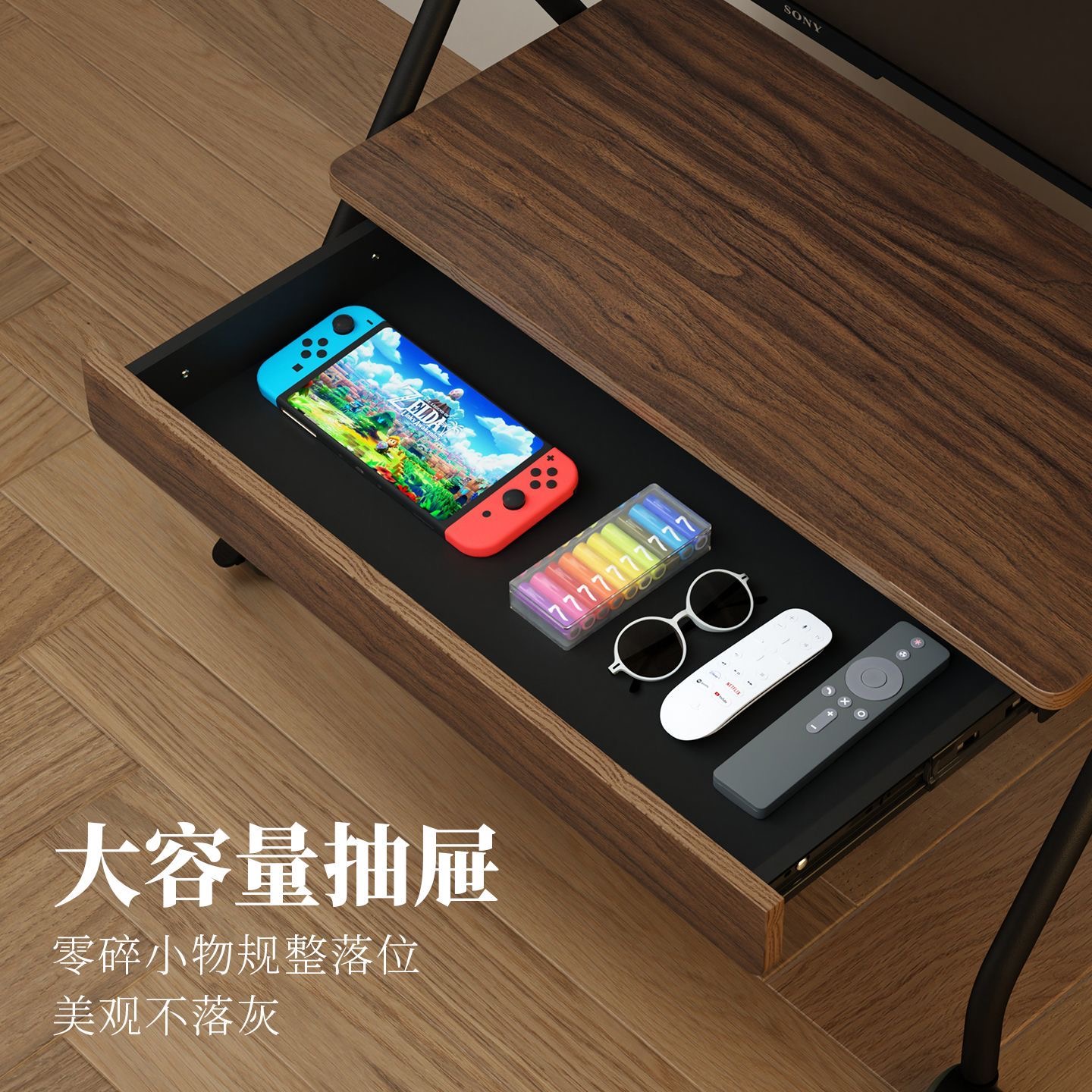 移動電視機架帶抽屜電視櫃自播顯示器架子金屬電視機架電視機支架‑tv stand