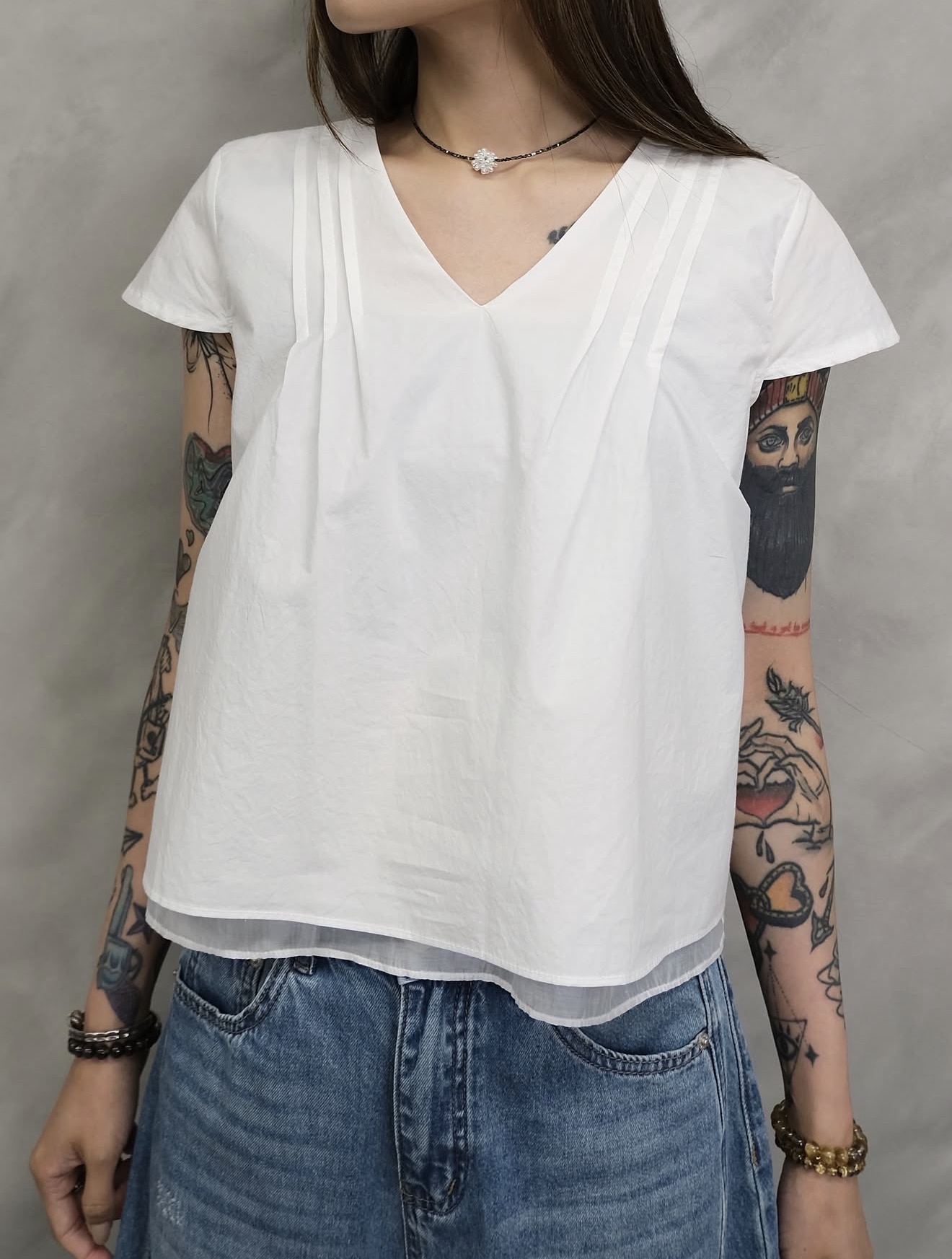 Double layer v-neck top #top142