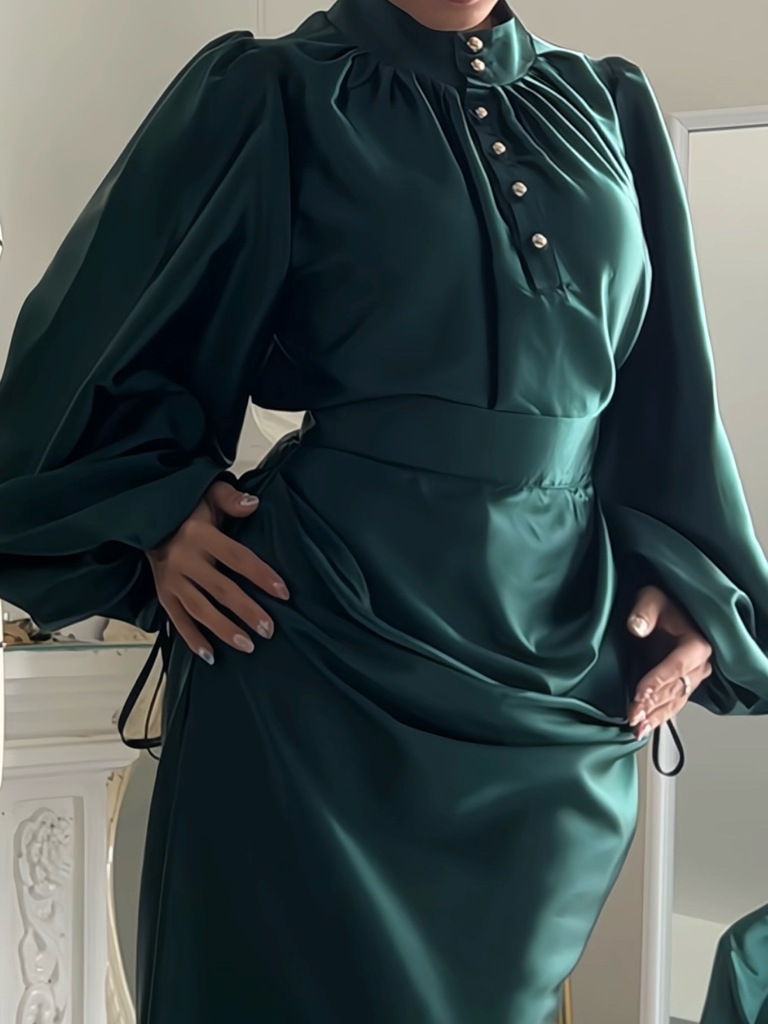 Kadita Songket Corset and Draped Skirt with King Blouse in Emerald Green