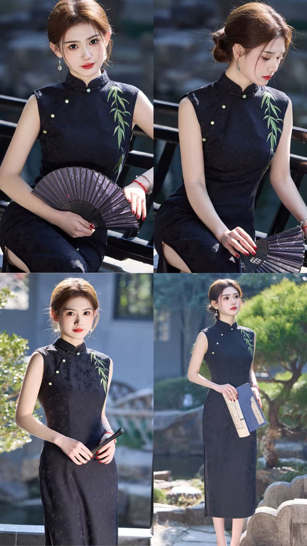 6648 新中式国风黑色旗袍