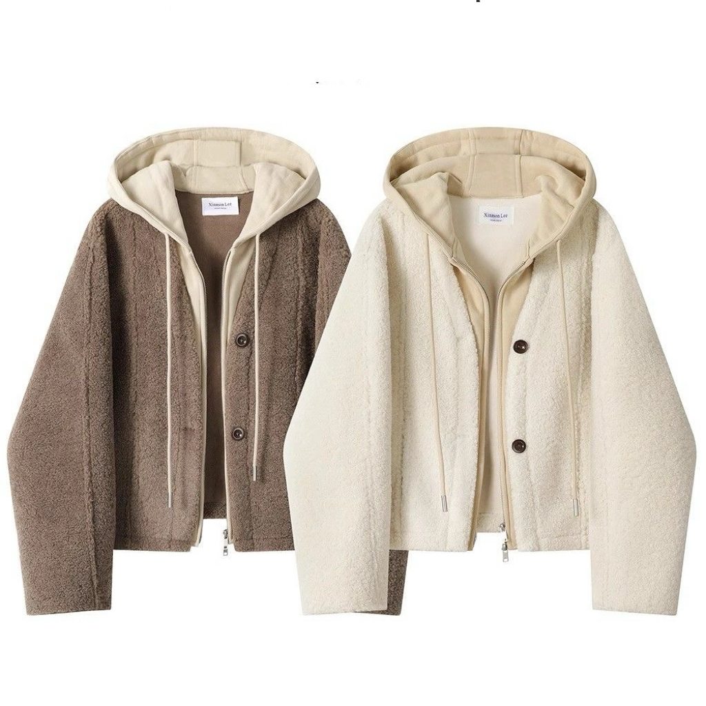 成人假2件毛毛有帽外套