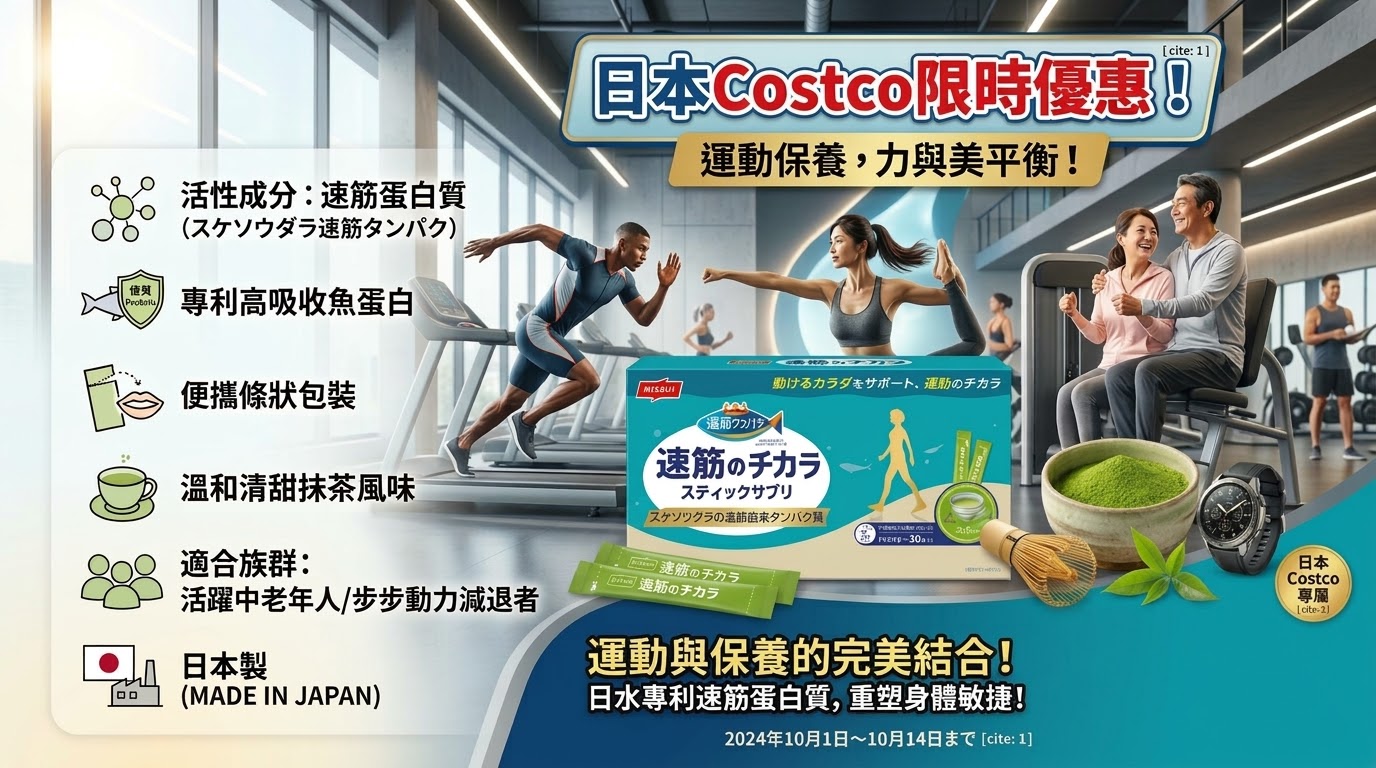 日本Costco│Nissui 日本水產 速筋之力狹鱈魚蛋白質粉條 抹茶味 - 30條裝  