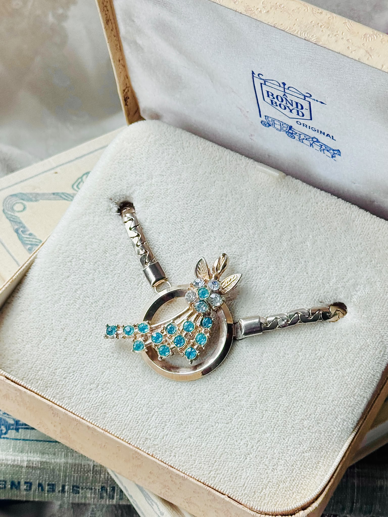 Vintage 1950s Aqua Blue Floral Necklace - With or without box(MT2620)