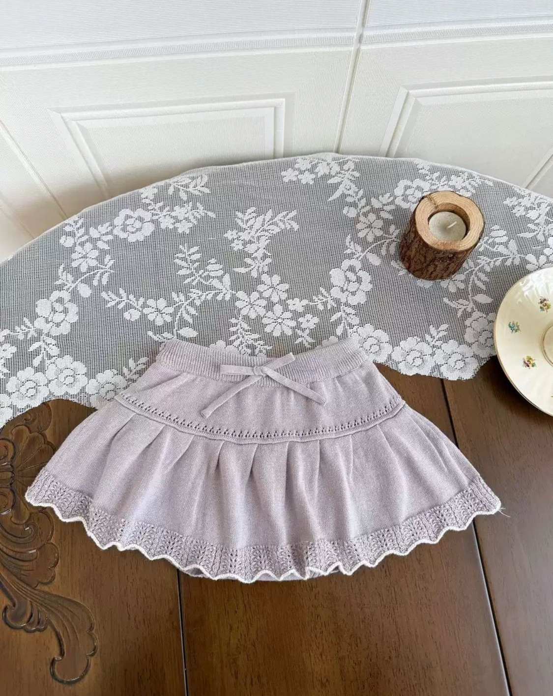 [現貨] 日單Cutemily蝴蝶結百褶短褲扇裙_淺紫110碼