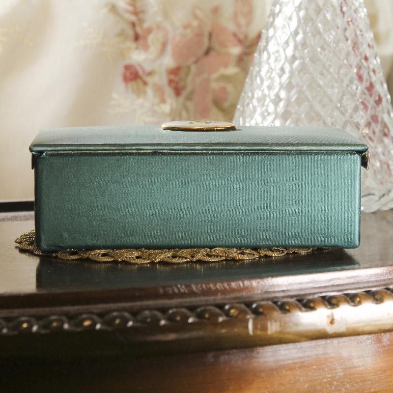 Elizabeth Arden Emerald Green Satin Box with Floral Porcelain from Germany(RU012)
