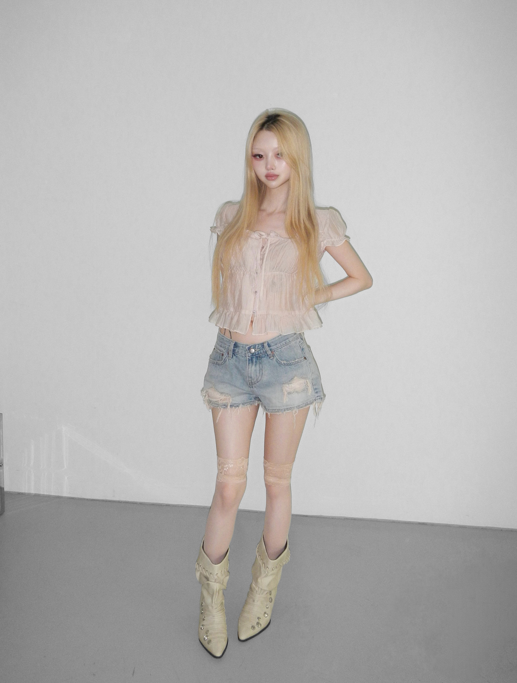 Distressed Washed Denim Shorts