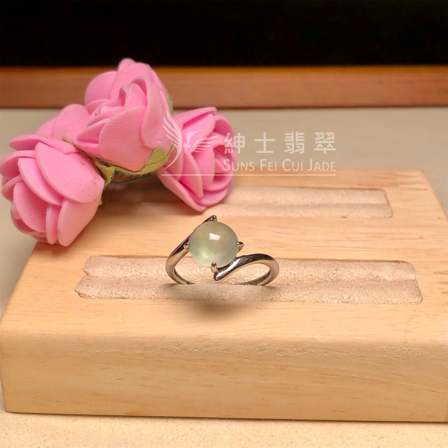 晴水蛋面銀鑲開口戒 YM00131