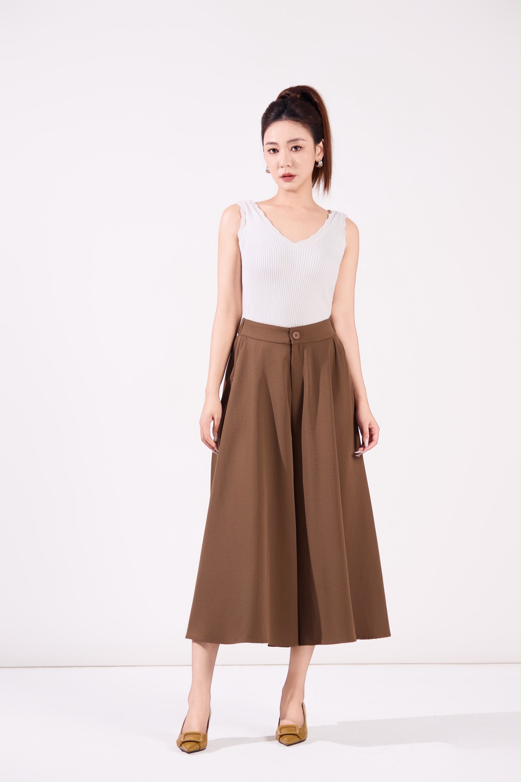 13241348 High-Waist Pleated Wide-Leg Culottes