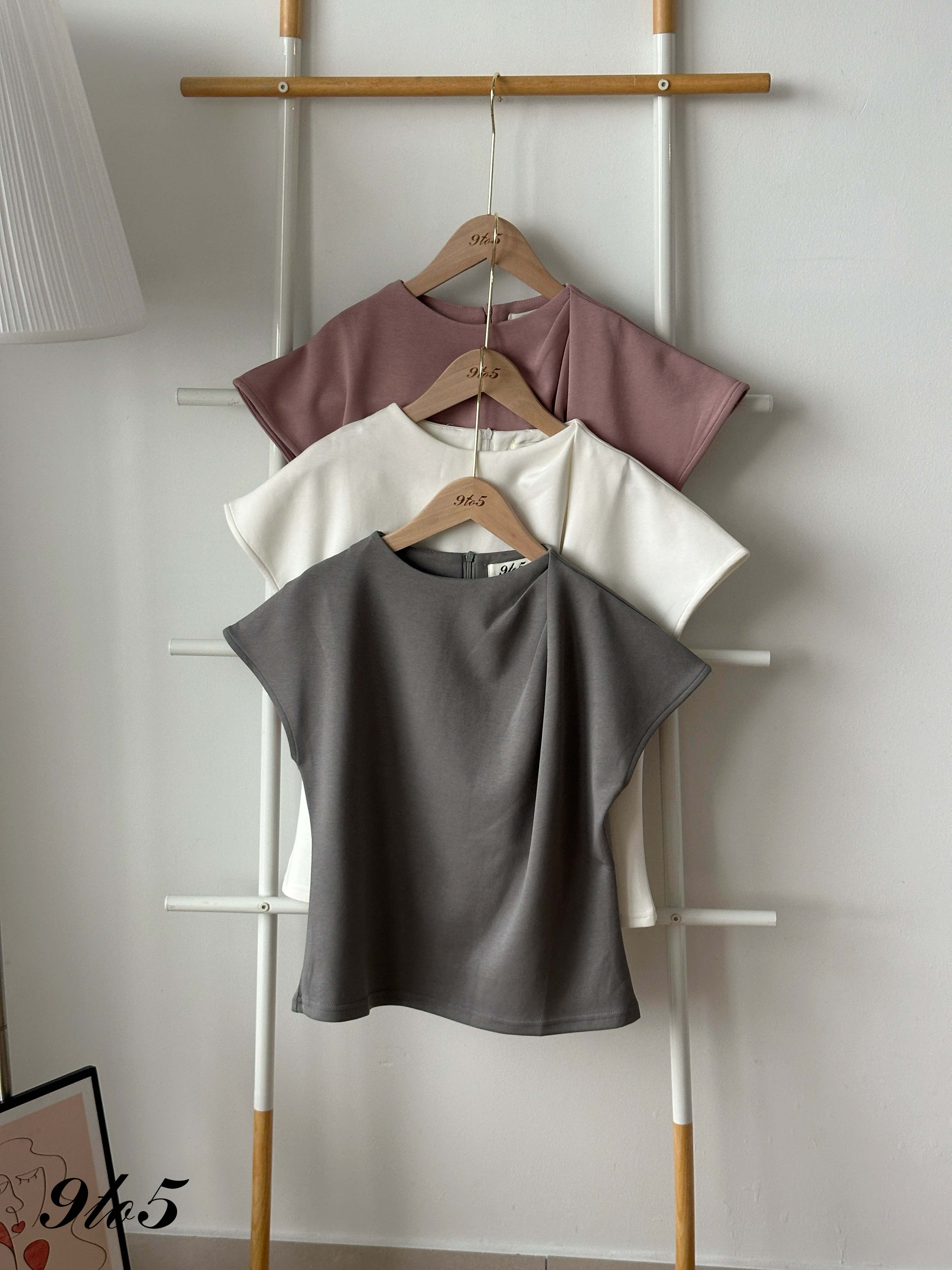 T4326 Cape Sleeve Mock Neck Ruched Top - 3 Colors 