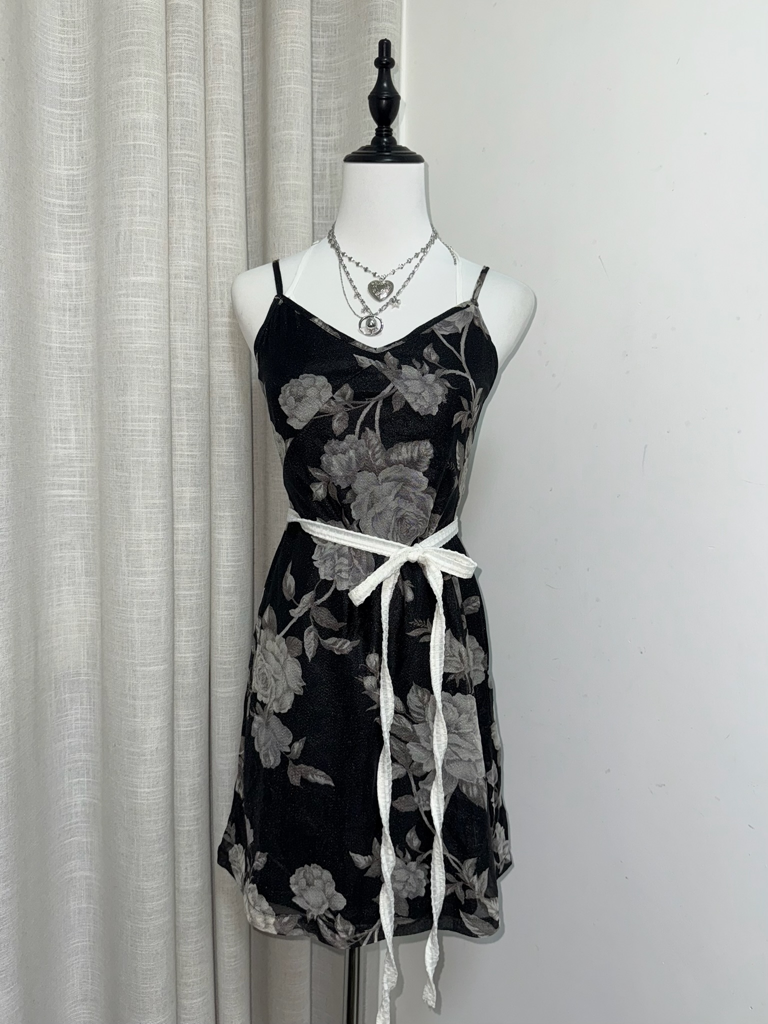 Monochrome Rose Print Cami Dress
