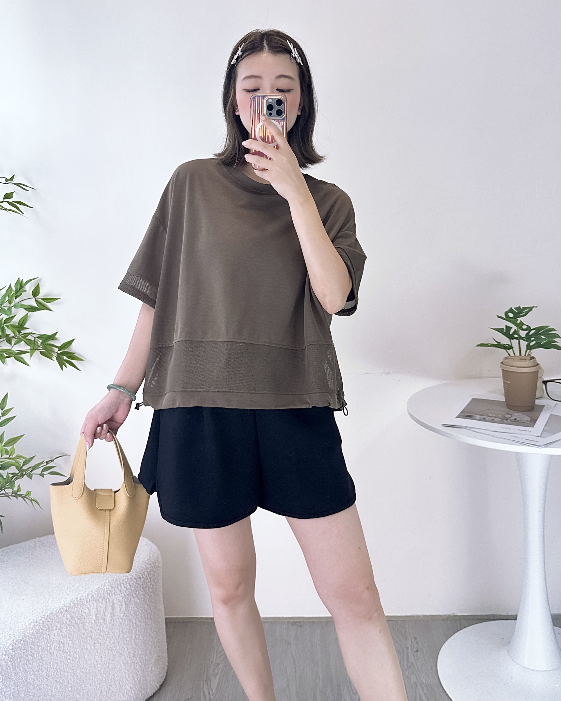 柔軟竹節棉可索繩上衣 2色