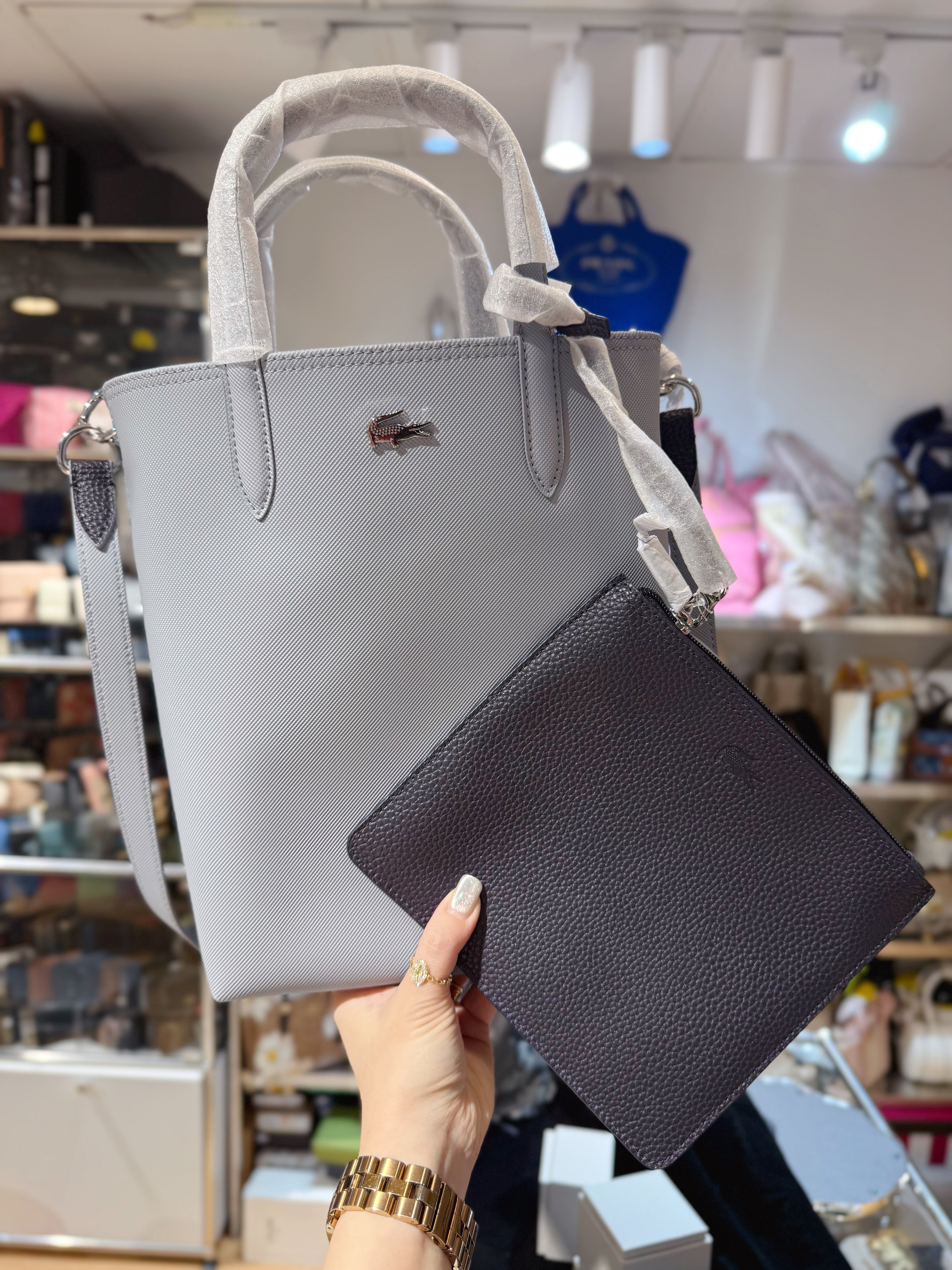 Lacoste Anna tote grey/blk