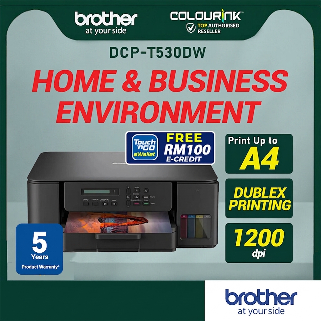 Brother DCP-T430W ❌Auto Print 2 Site / DCP-T530DW ✅Auto Print 2 Site | Wireless Duplex Colour Refill Ink Tank A4 Printer