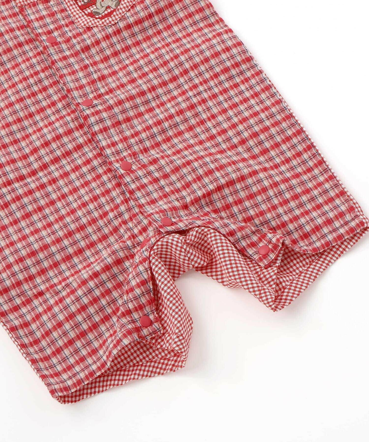 🇯🇵預訂 日本直送🇯🇵Slap Slip Baby兩色小熊刺繡口袋格紋翻領短袖連身服