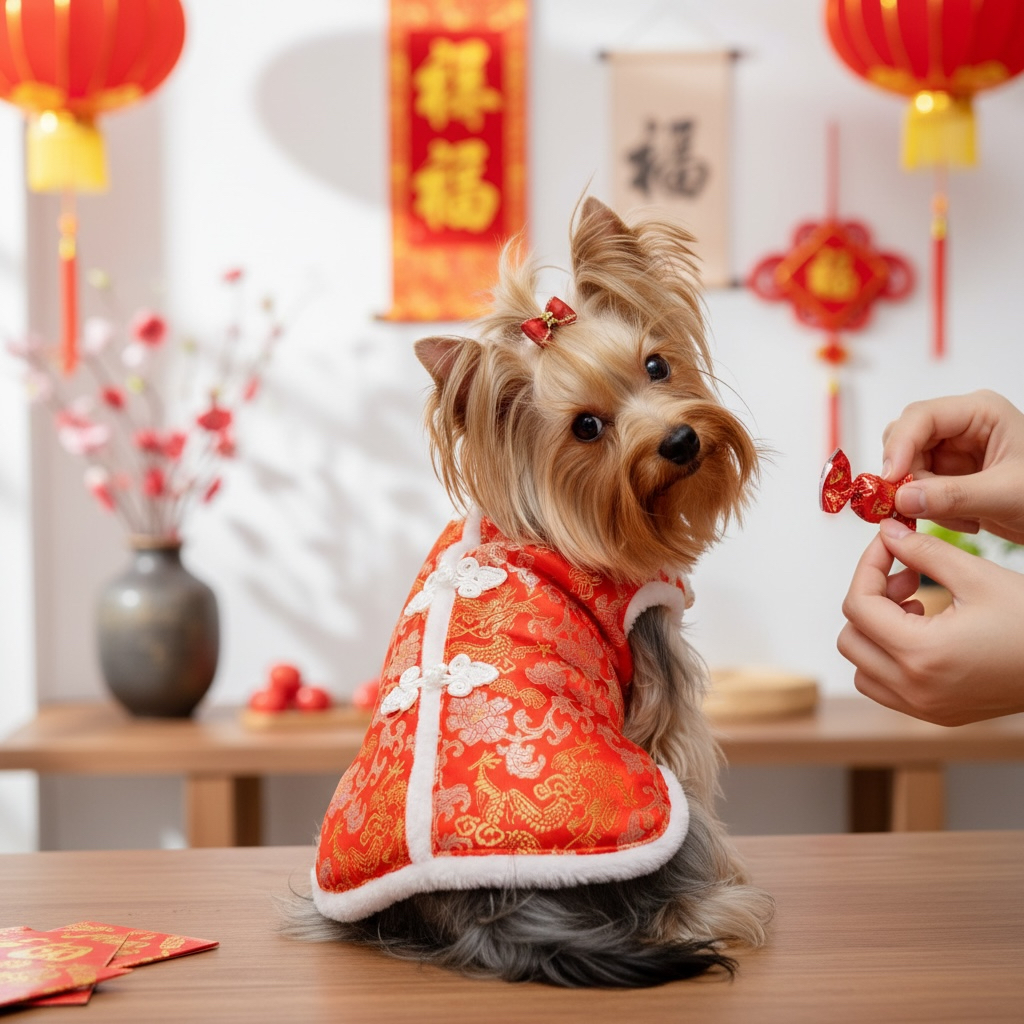 S485R 白毛邊賀年衫- 紅色 White fur edge New Year's shirt - red