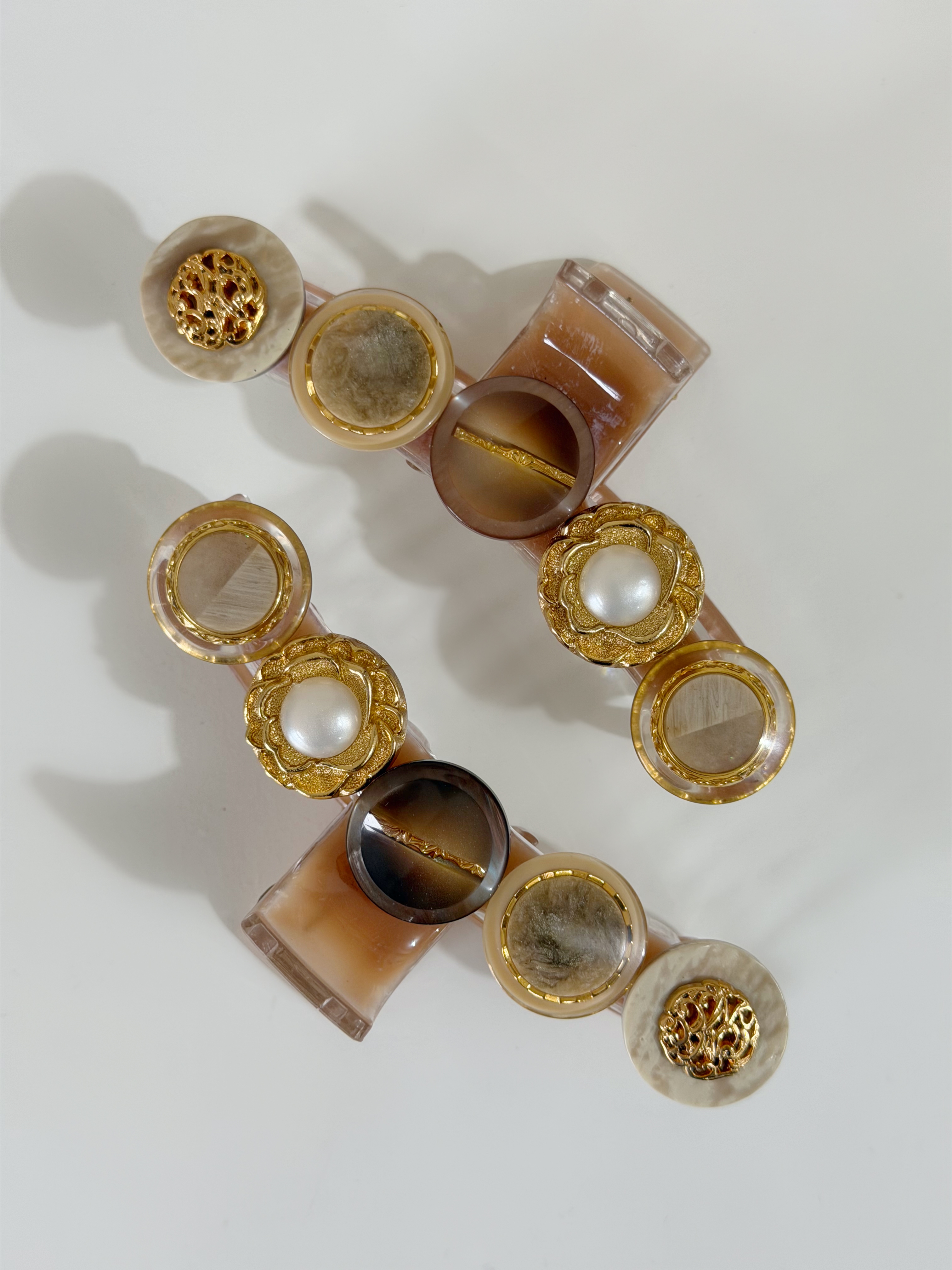 復古鈕扣髮夾/暗粉橙色 11cm長