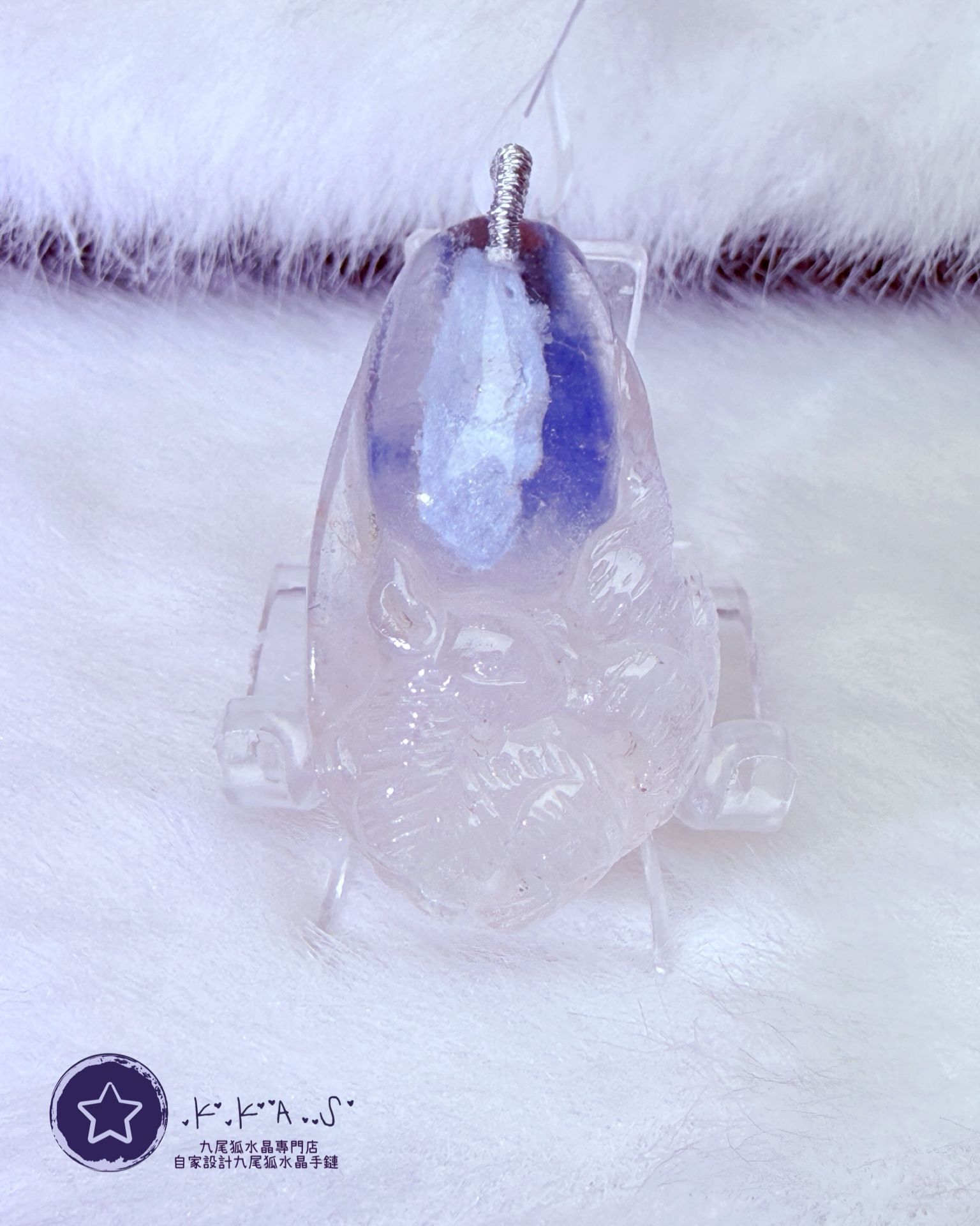 K00185 藍髮晶 九尾狐 - 吊墜/手牌兩用款
