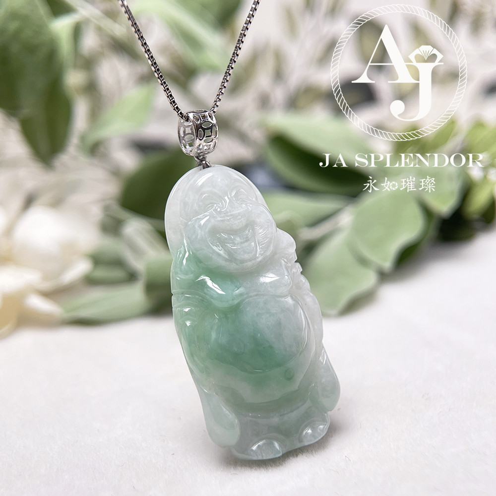 JNK-193 天然翡翠A玉 白底青平安站佛18K金吊墜
