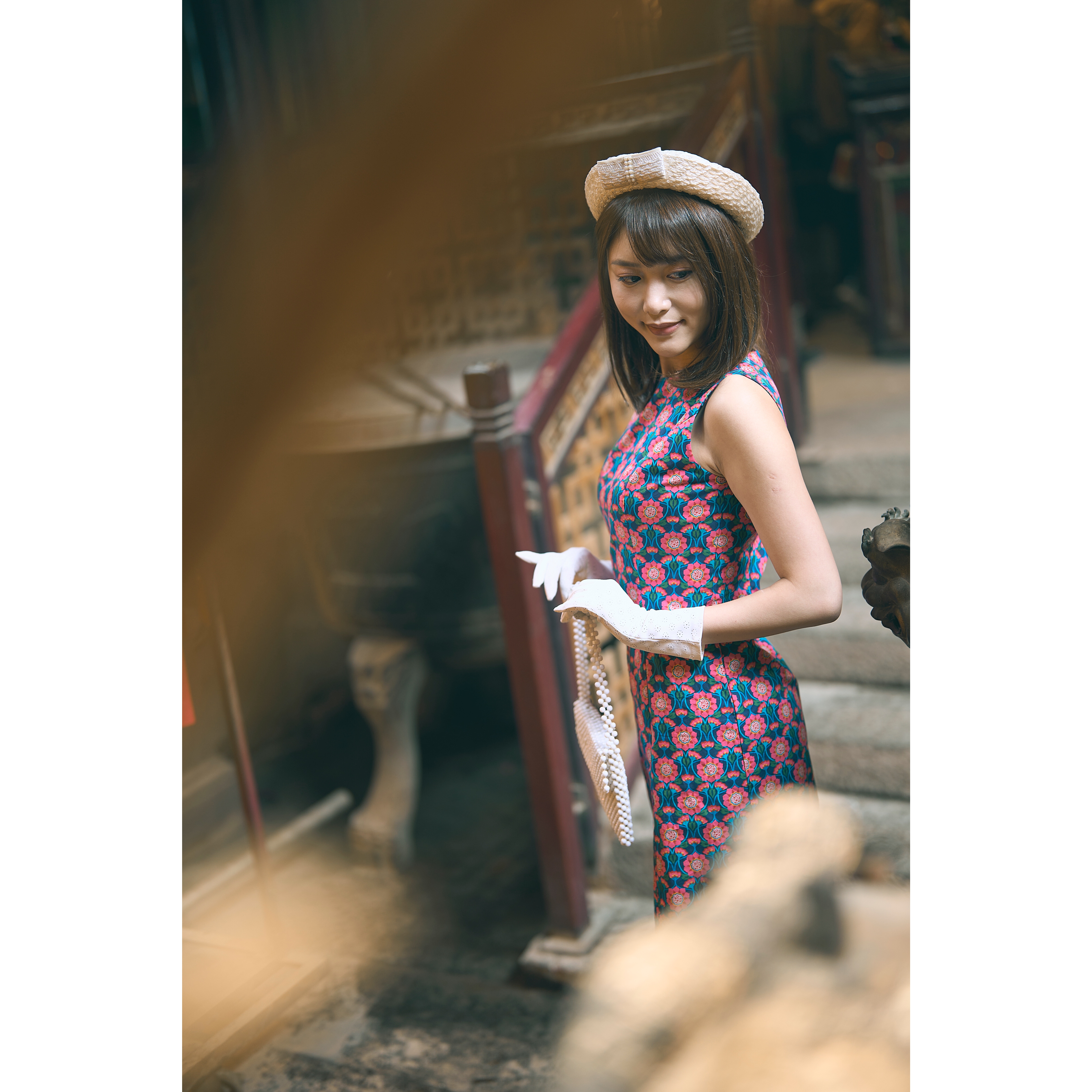 (Ready Made) 100% Organic Cotton 60s Style Floral Pattern A-Line Shift Dress(FM167)