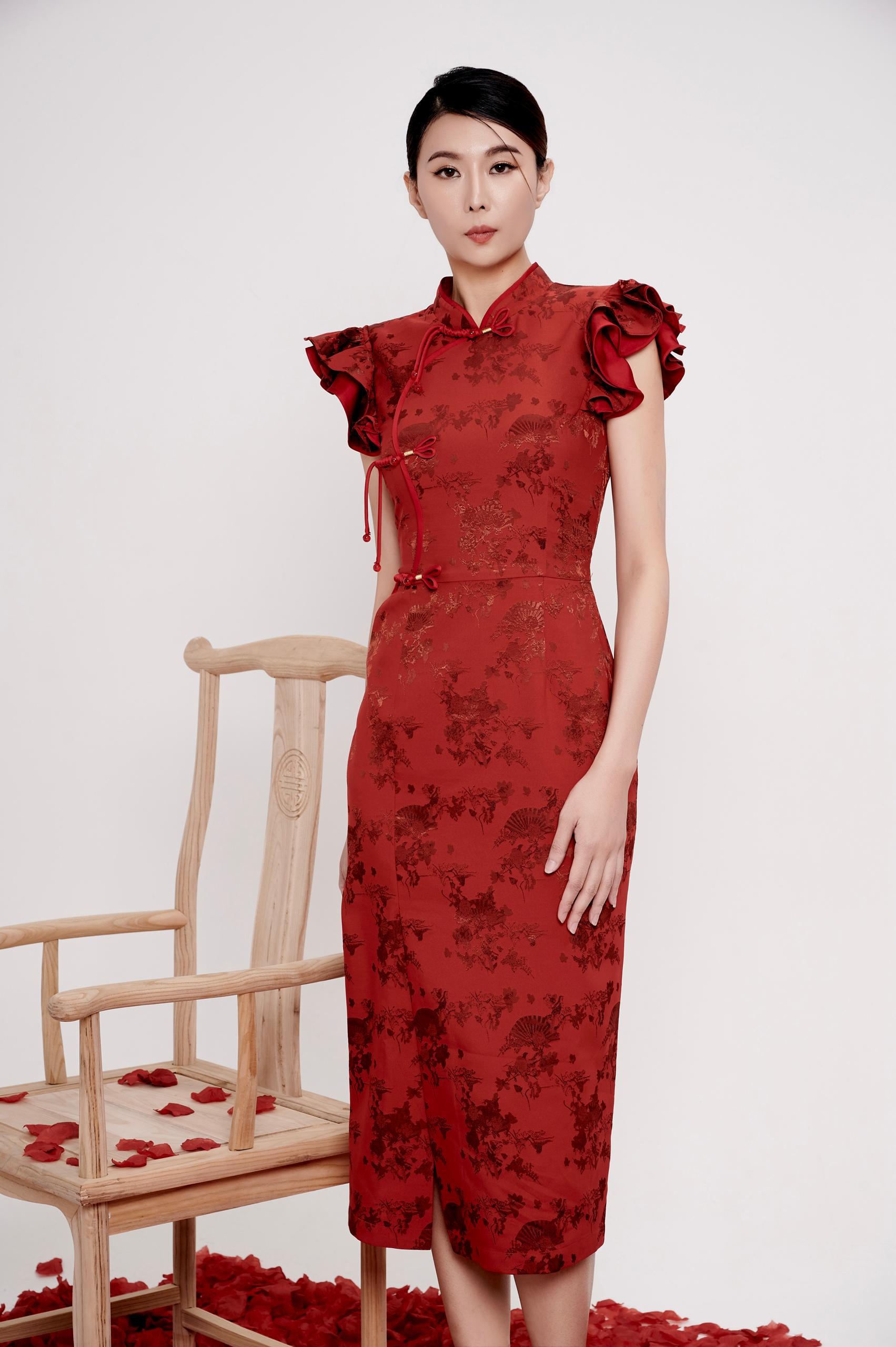 独家荷叶袖子旗袍  2131