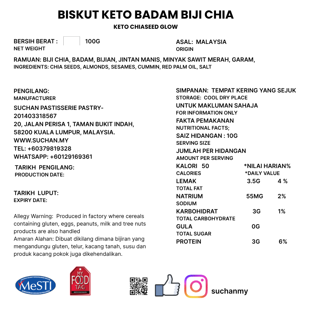 Keto Chia Seeds Almond Crackers /Keto Chia Seeds Glow - 5 Flavours