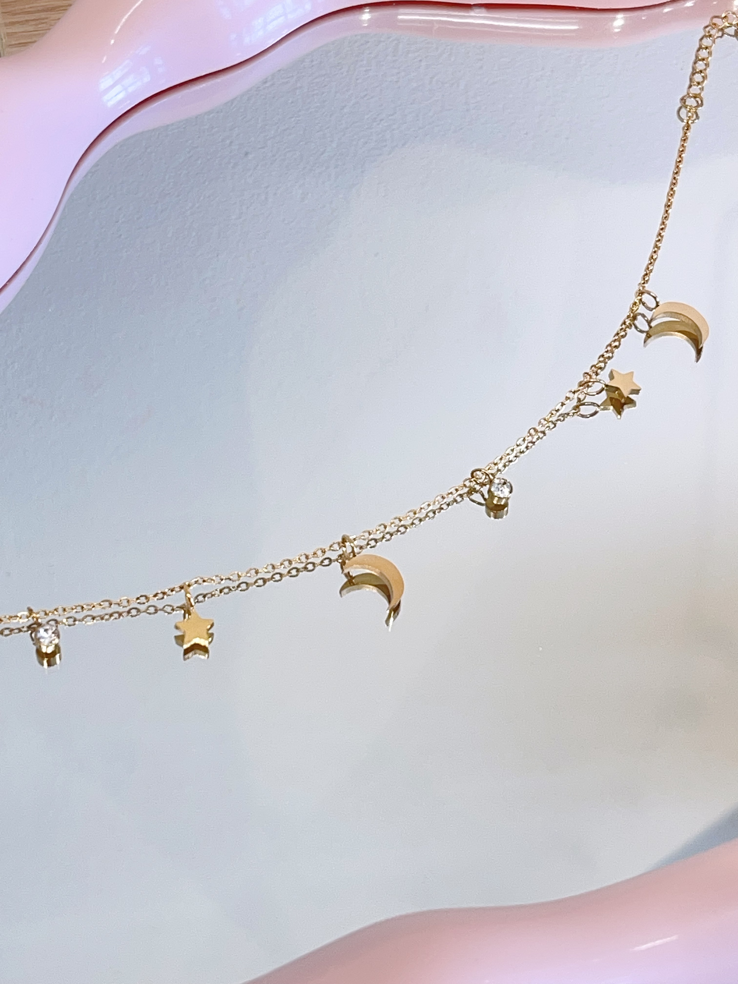 精致钻石星月款钛钢脚链⭐🌙