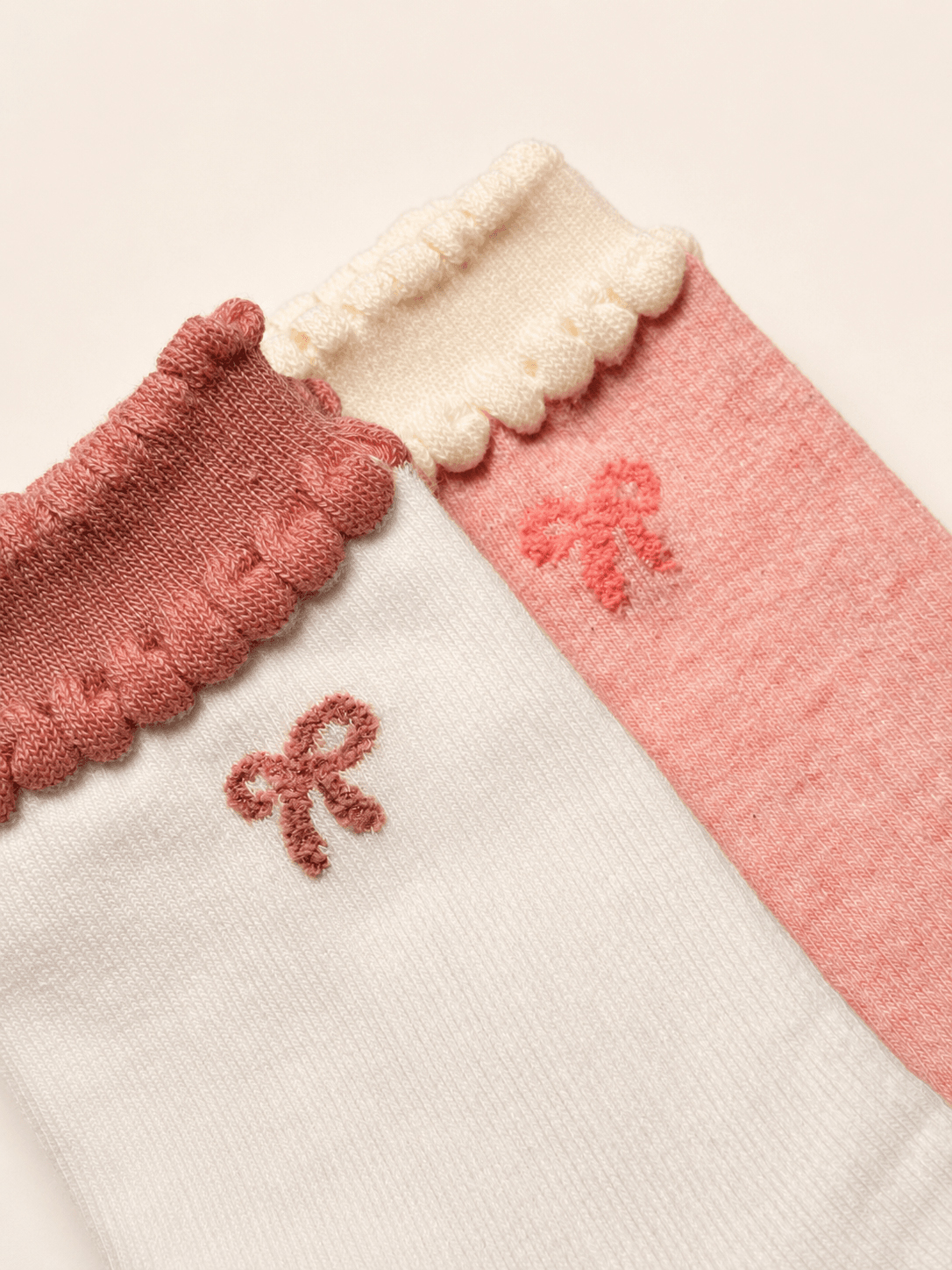 Korean Mini Ribbon Duo Layers Women's Crew Socks