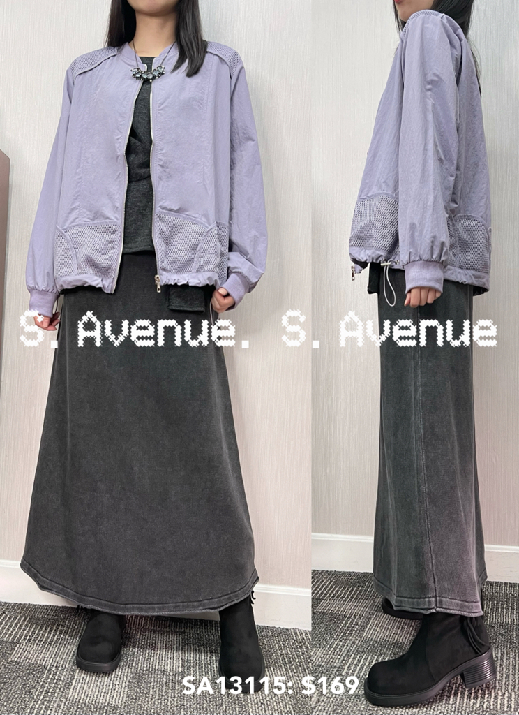 SA13115: 長袖拉錬拼網風褸