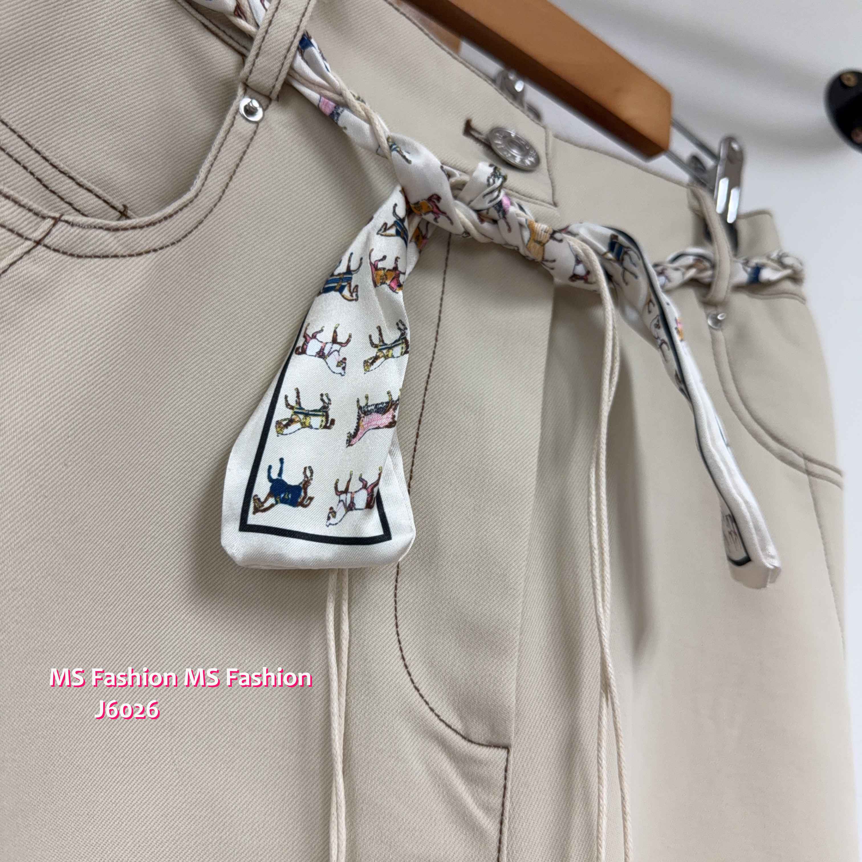 J6026 韓國🇰🇷花布腰帶闊筒褲