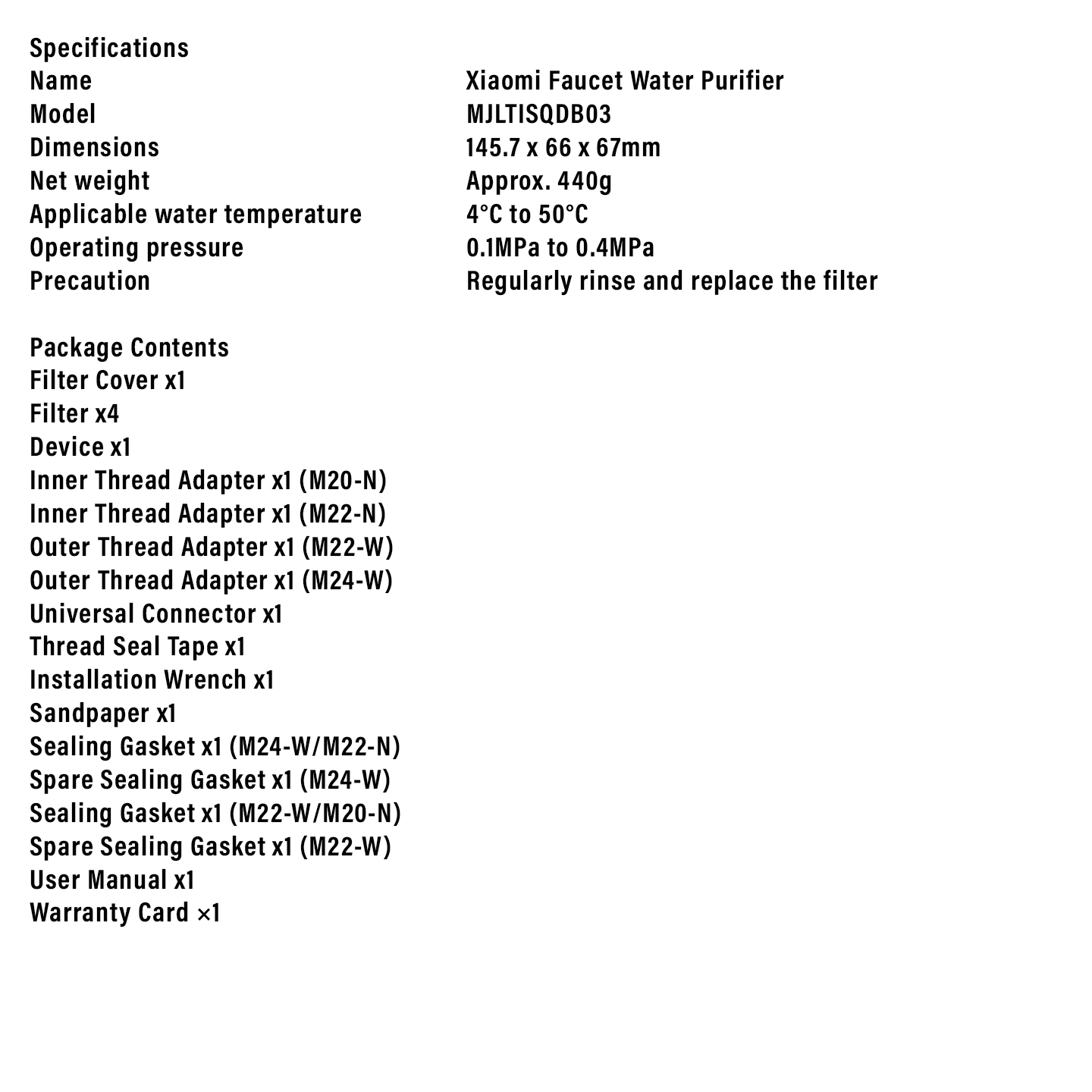 Xiaomi Faucet Water Purifier Replacement Filter (BHR9136GL)