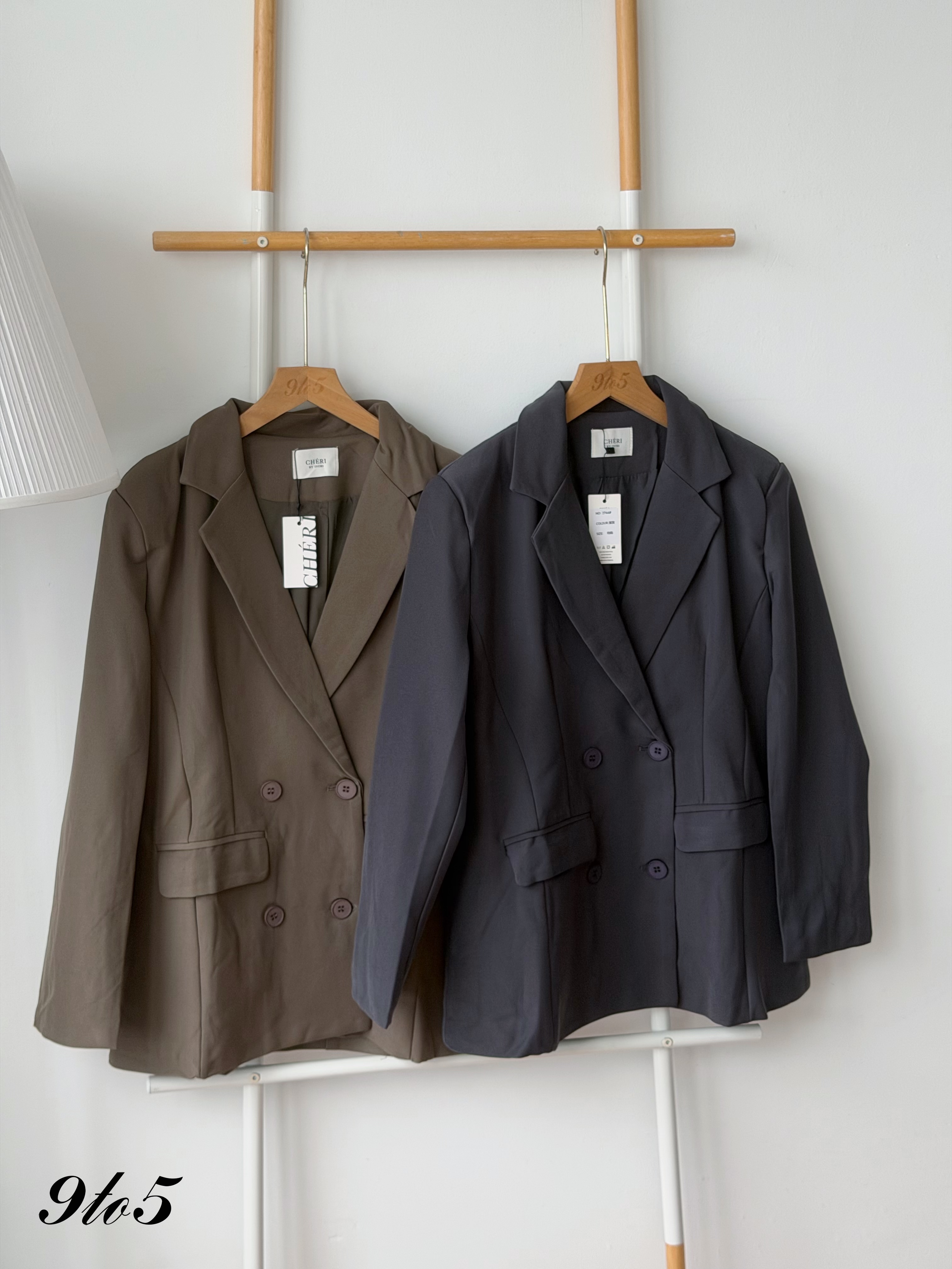 T4501 Long Sleeve Oversized Blazer - Brown & Grey