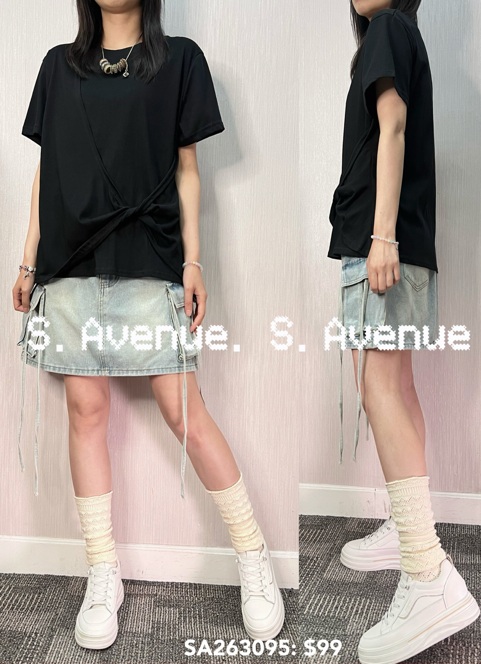 SA263095: 短袖薄棉打結tee