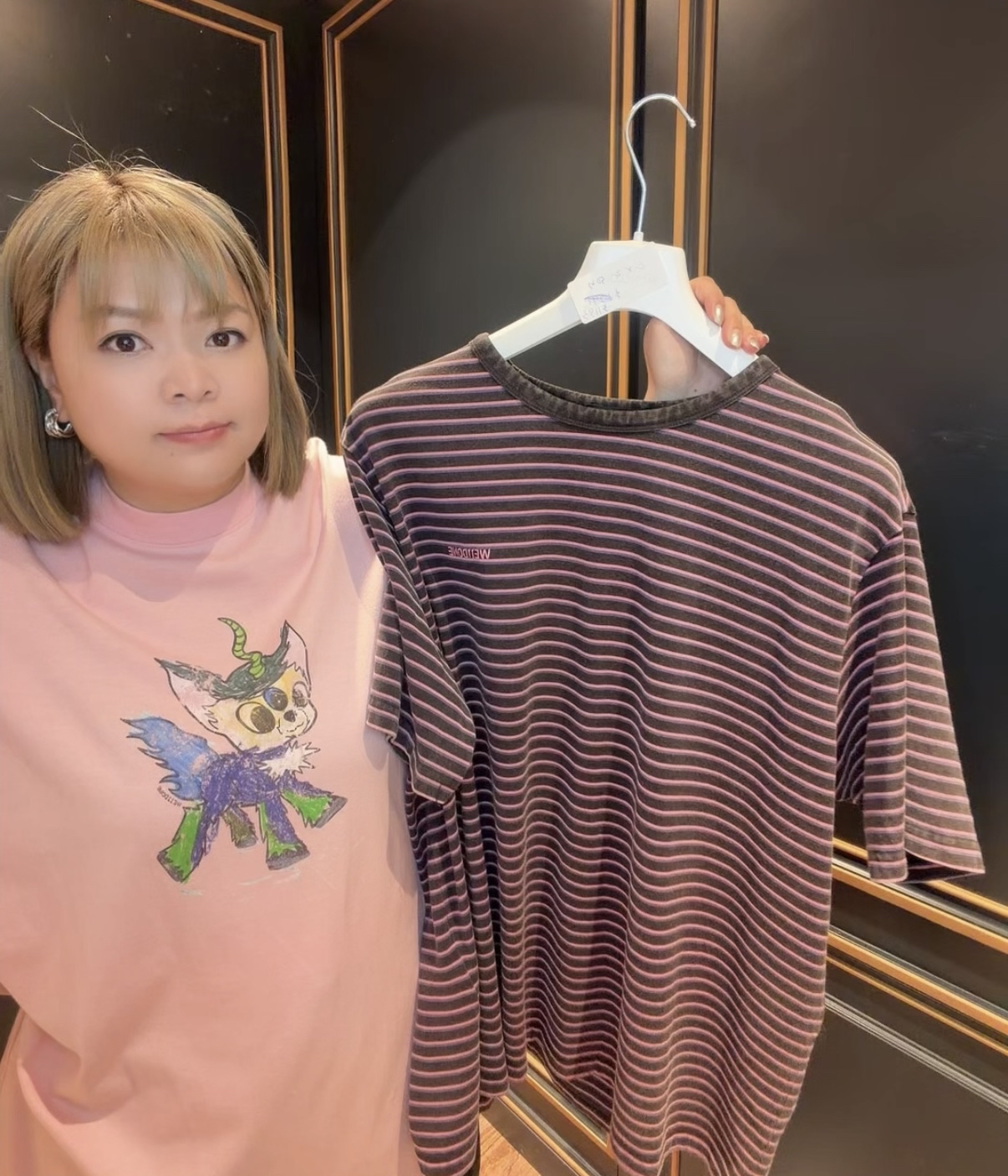 We11done Black & Pink Logo Striped T-shirt