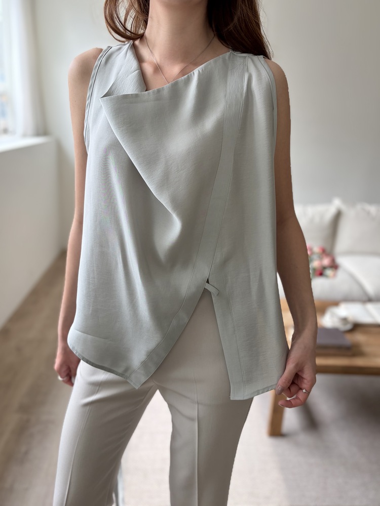 Camille Draped Wrap Blouse (Mint)